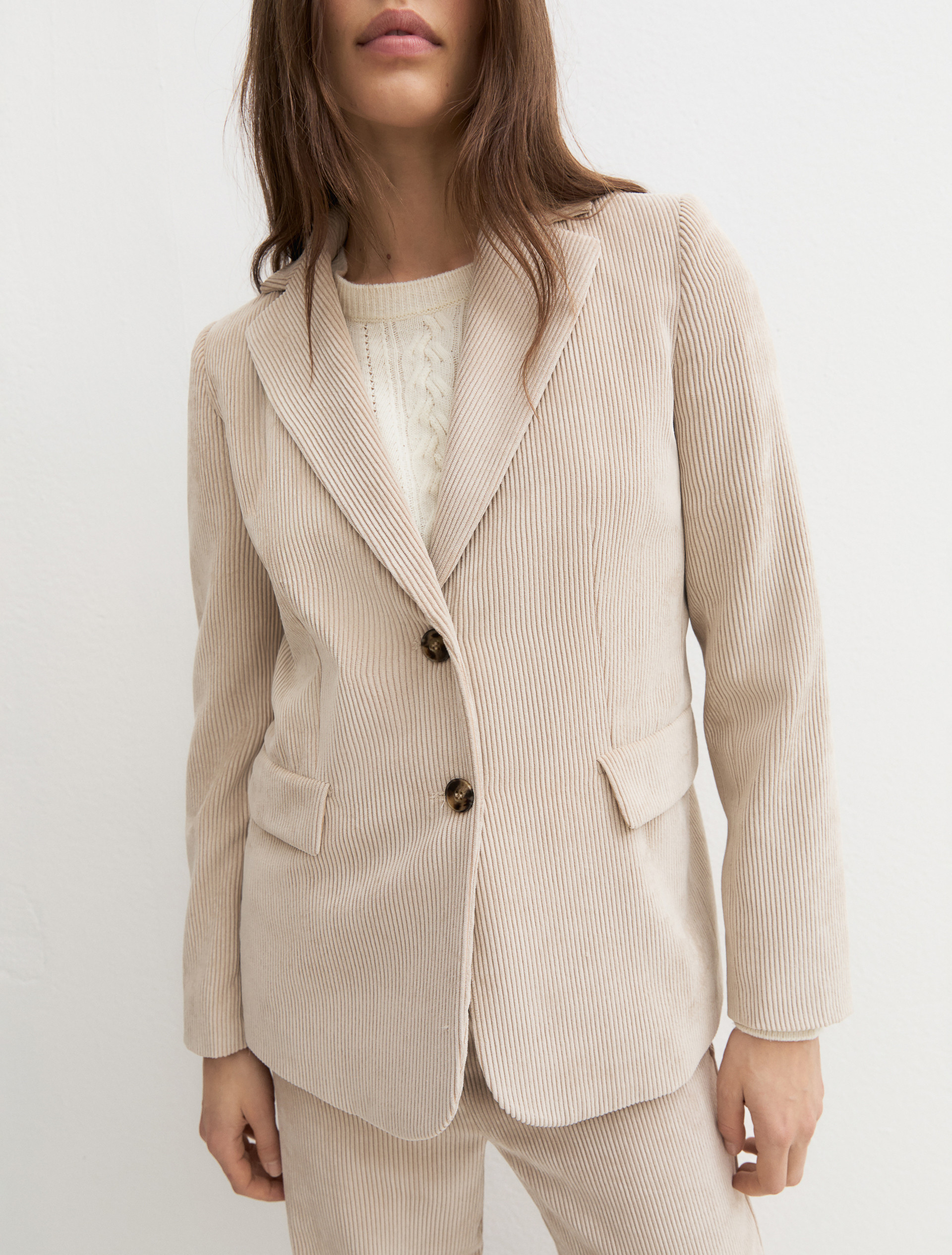 Single-breasted stretch-velvet blazer - CREAM - Emme - 5