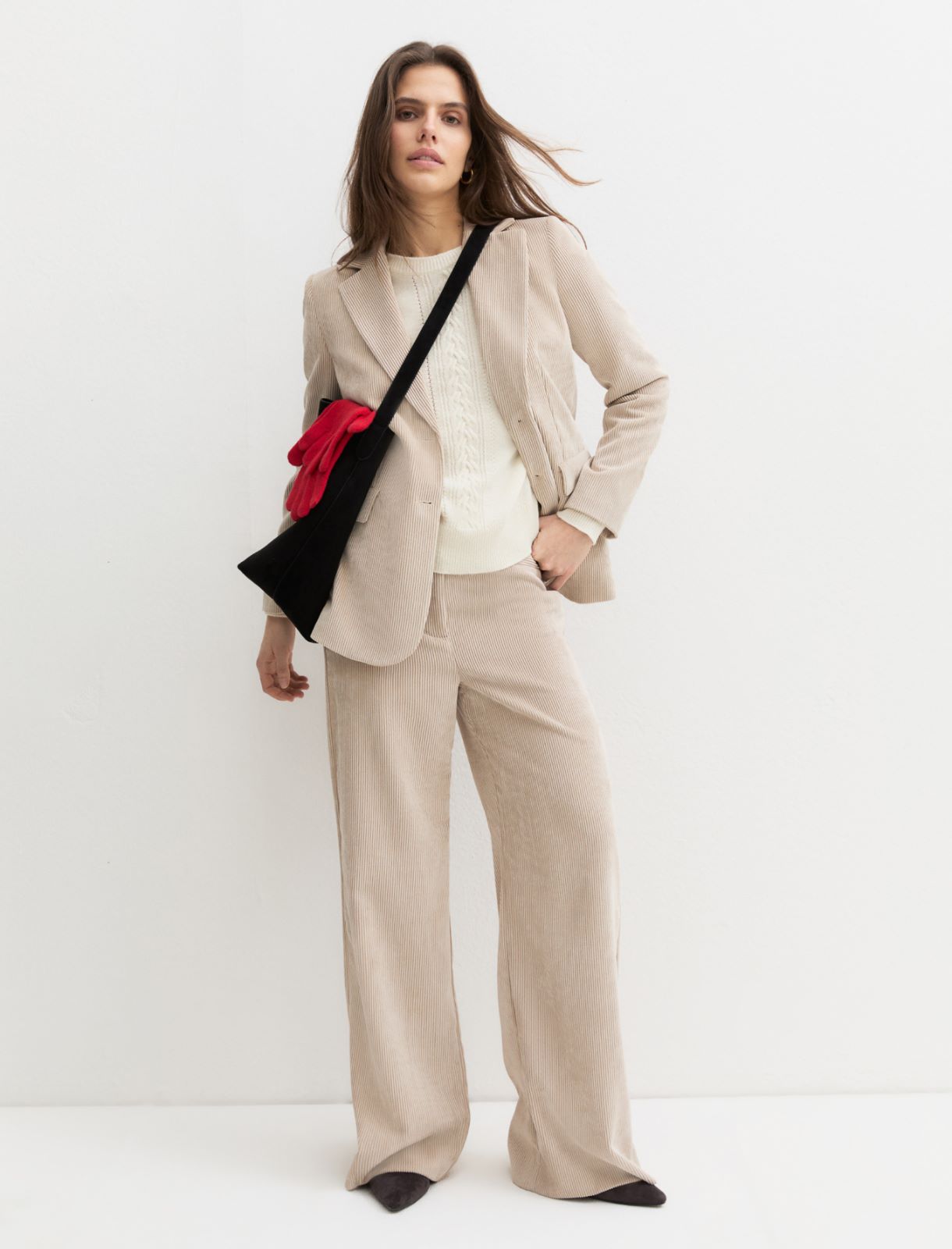 Single-breasted stretch-velvet blazer - CREAM - Emme