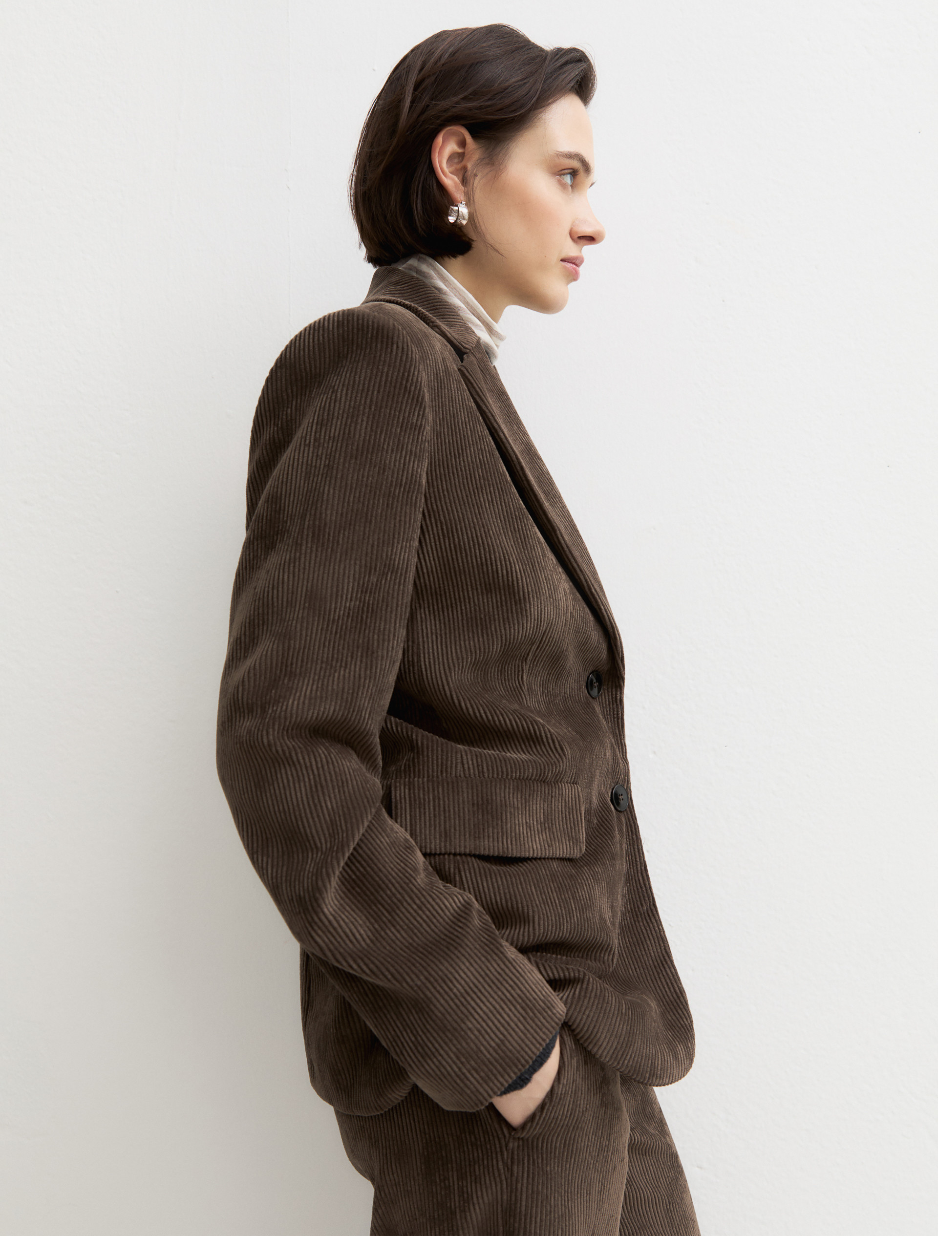 Single-breasted stretch-velvet blazer - OTTER - Emme - 3