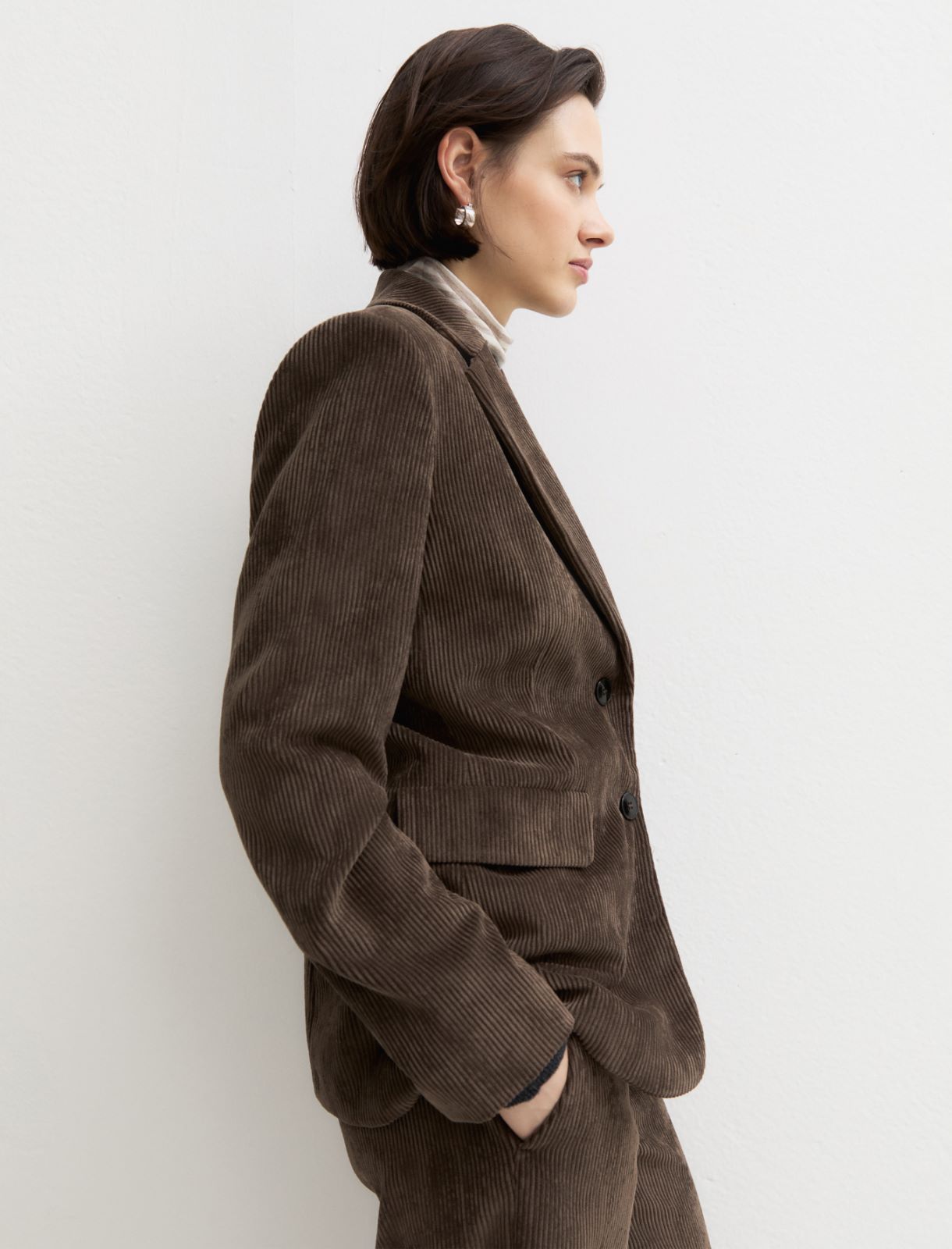 Single-breasted stretch-velvet blazer - OTTER - Emme - 3