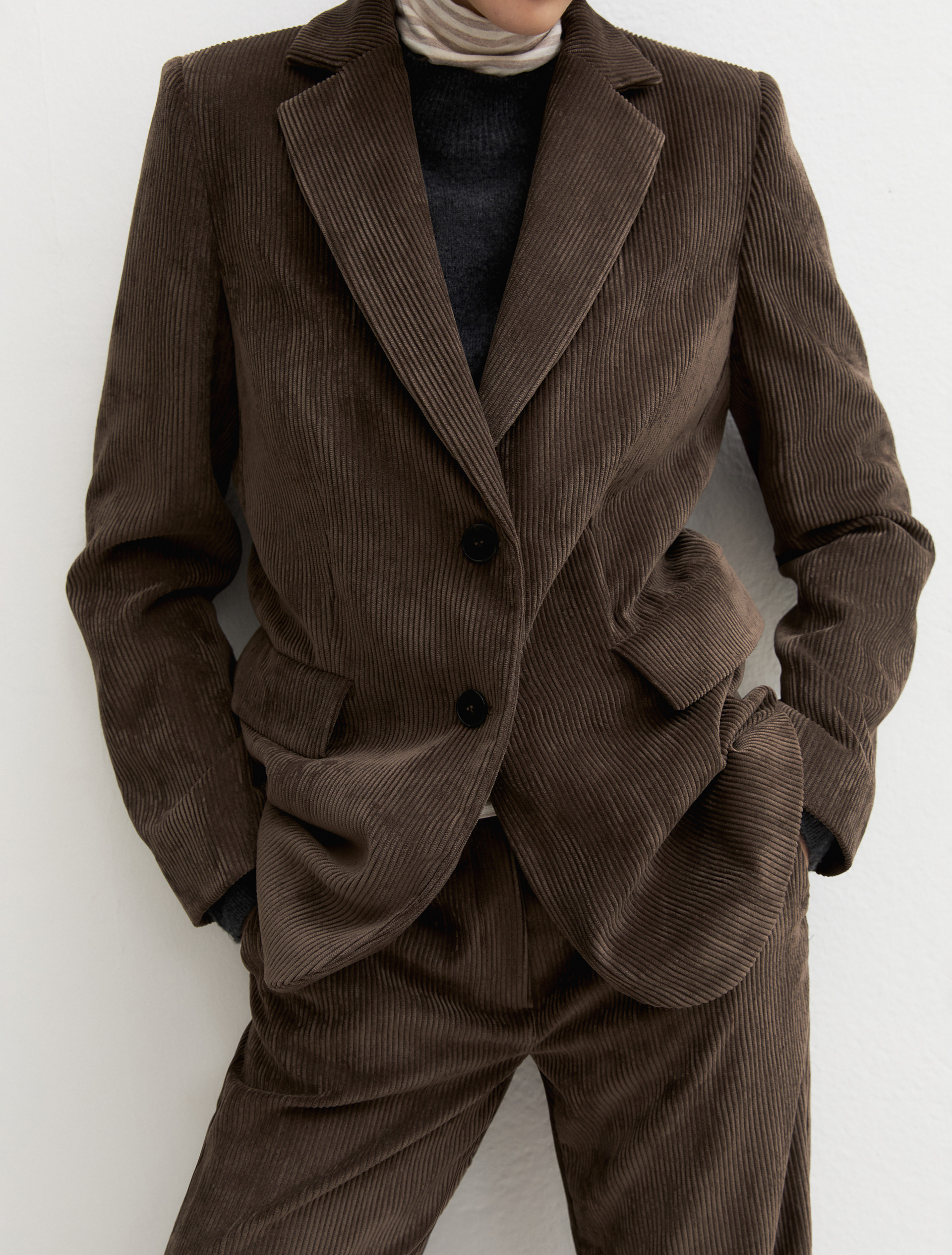 Single-breasted stretch-velvet blazer - OTTER - Emme - 4