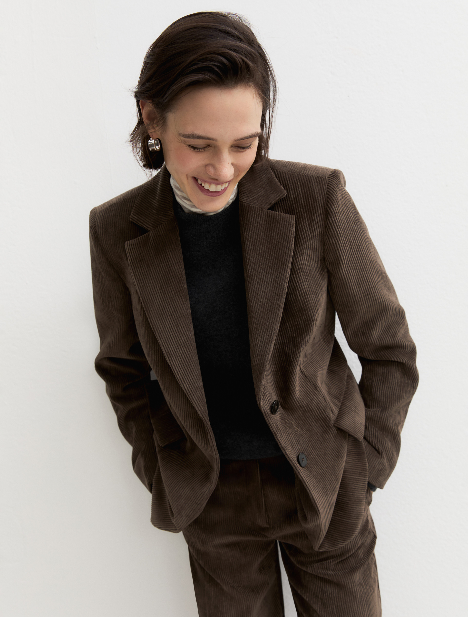 Single-breasted stretch-velvet blazer - OTTER - Emme - 5