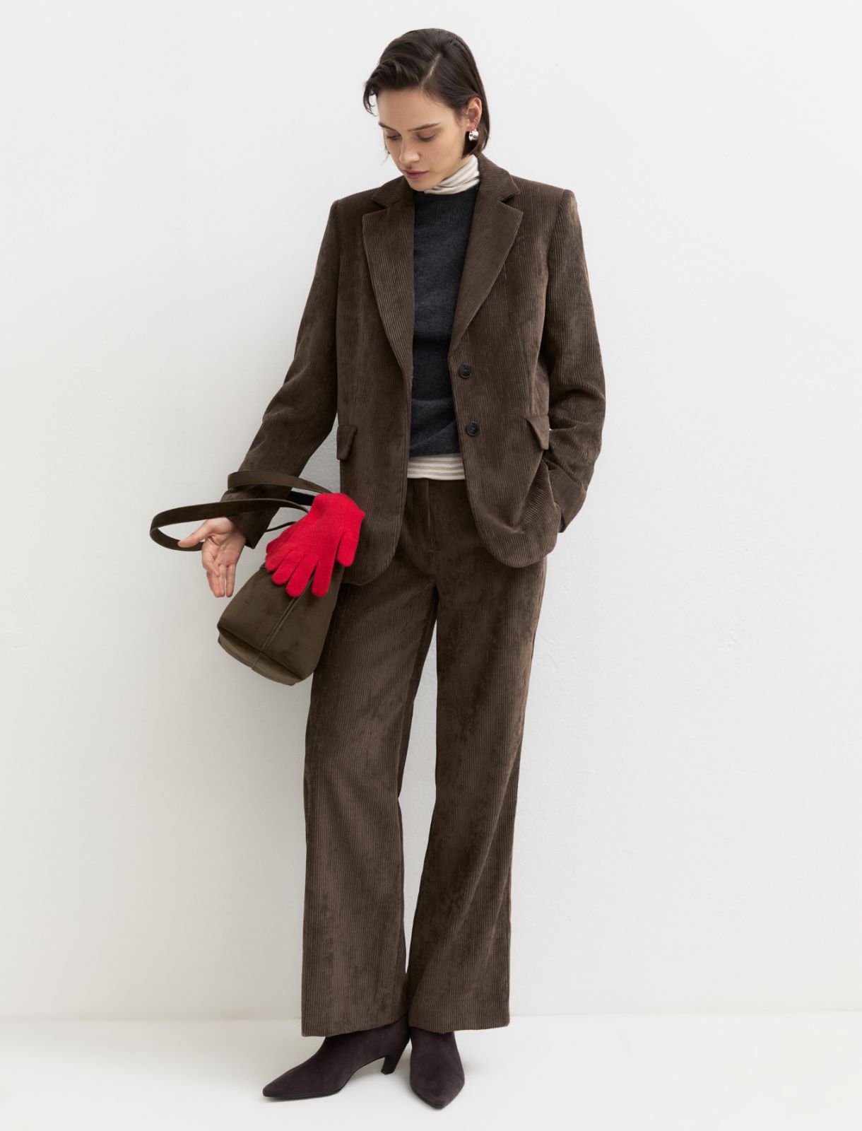 Single-breasted stretch-velvet blazer - OTTER - Emme