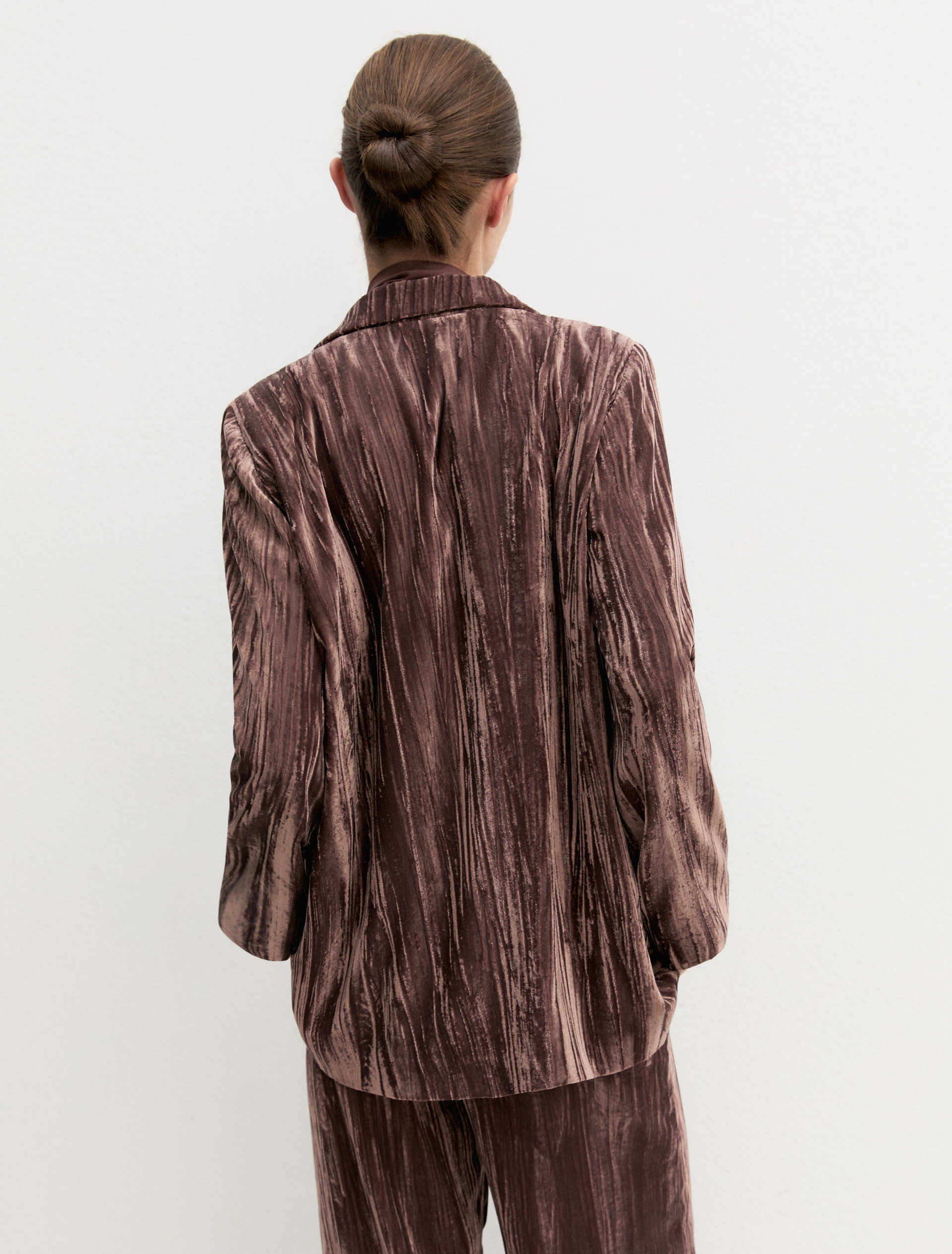 Single-breasted stretch velvet blazer - BROWN - Emme - 3