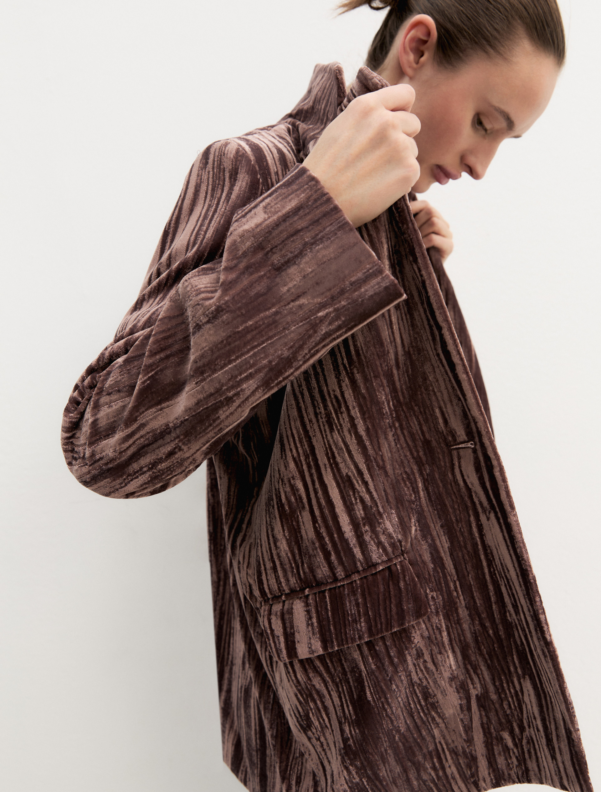 Single-breasted stretch velvet blazer - BROWN - Emme - 5