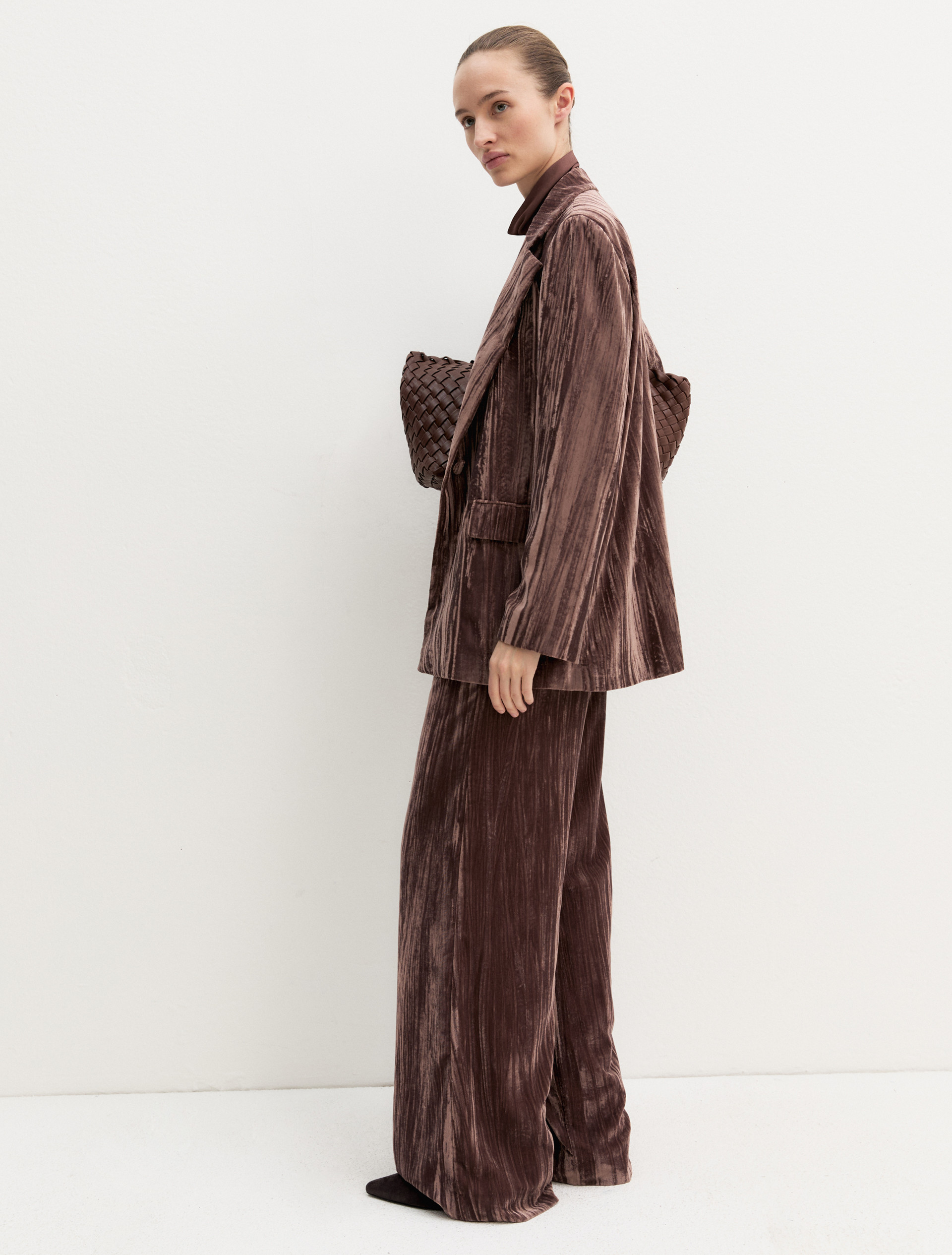 Single-breasted stretch velvet blazer - BROWN - Emme - 1