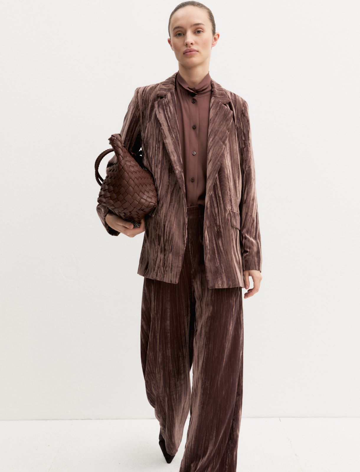 Single-breasted stretch velvet blazer - BROWN - Emme - 7