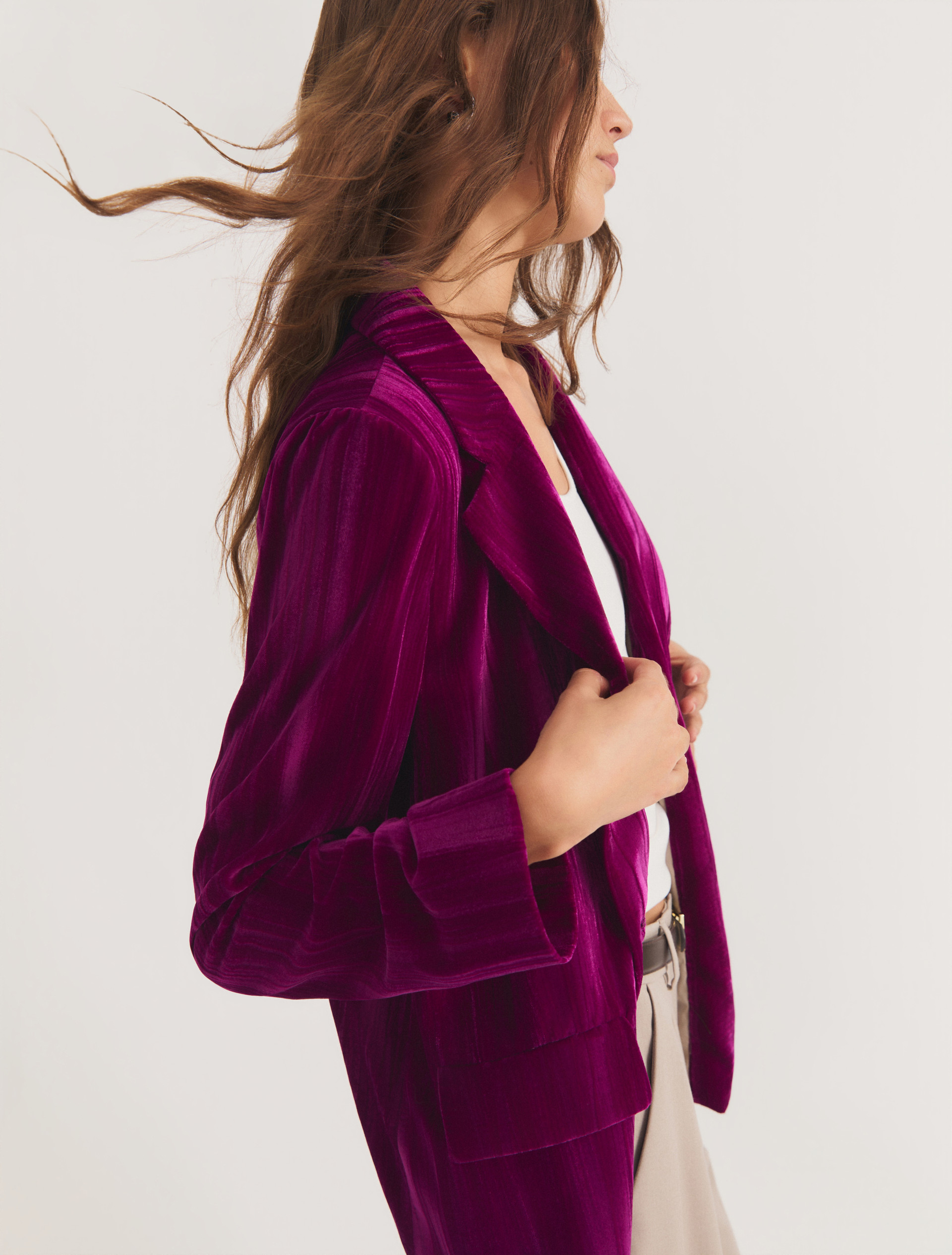 Single-breasted stretch velvet blazer - CARDINAL - Emme - 3