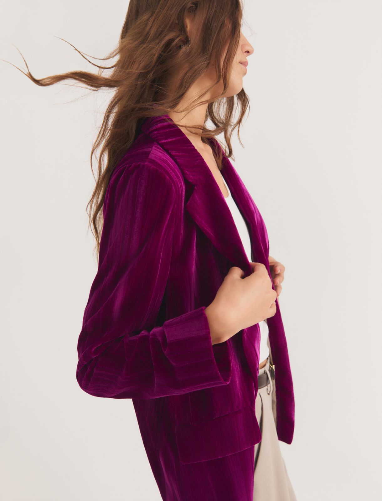 Single-breasted stretch velvet blazer - CARDINAL - Emme - 3