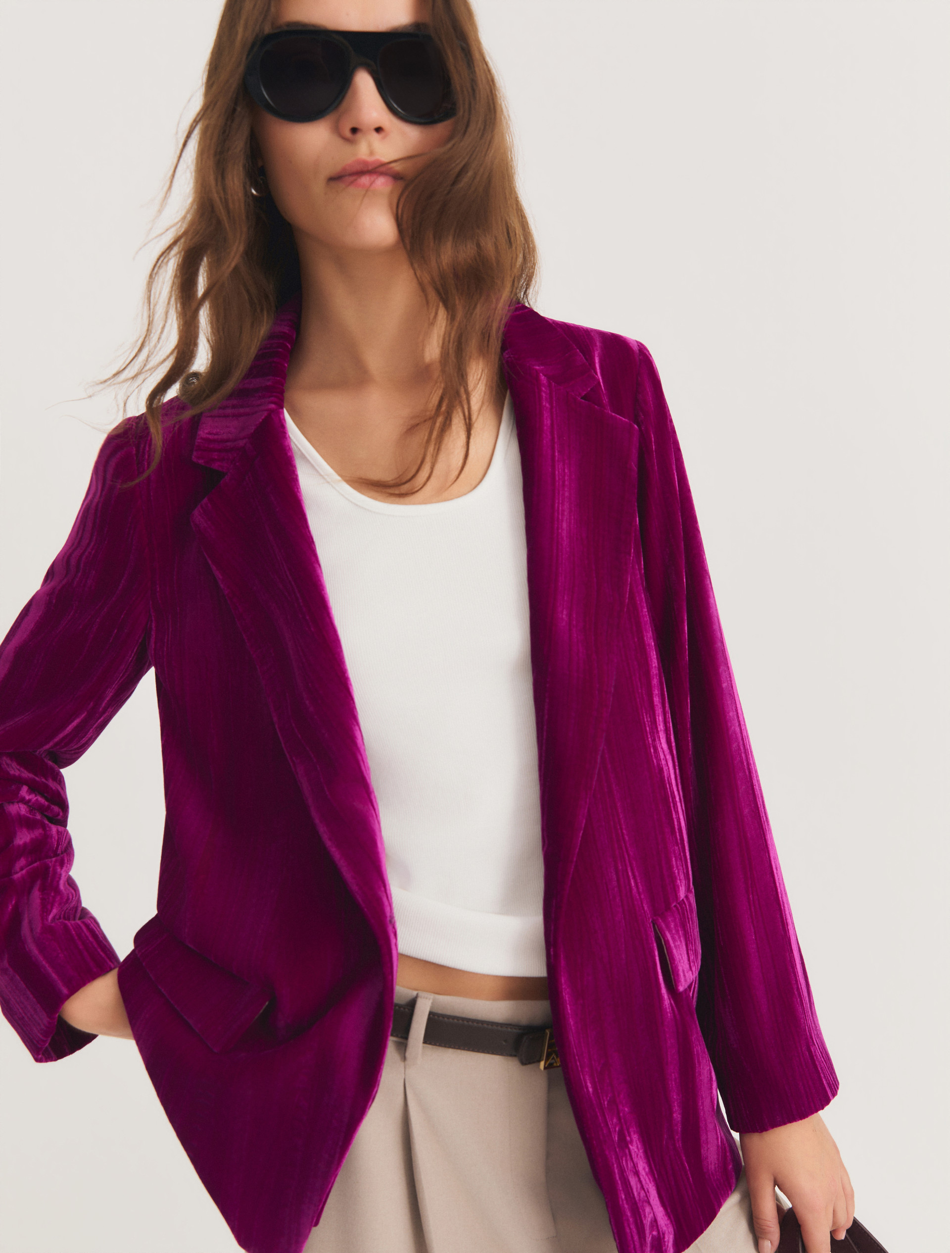 Single-breasted stretch velvet blazer - CARDINAL - Emme - 4