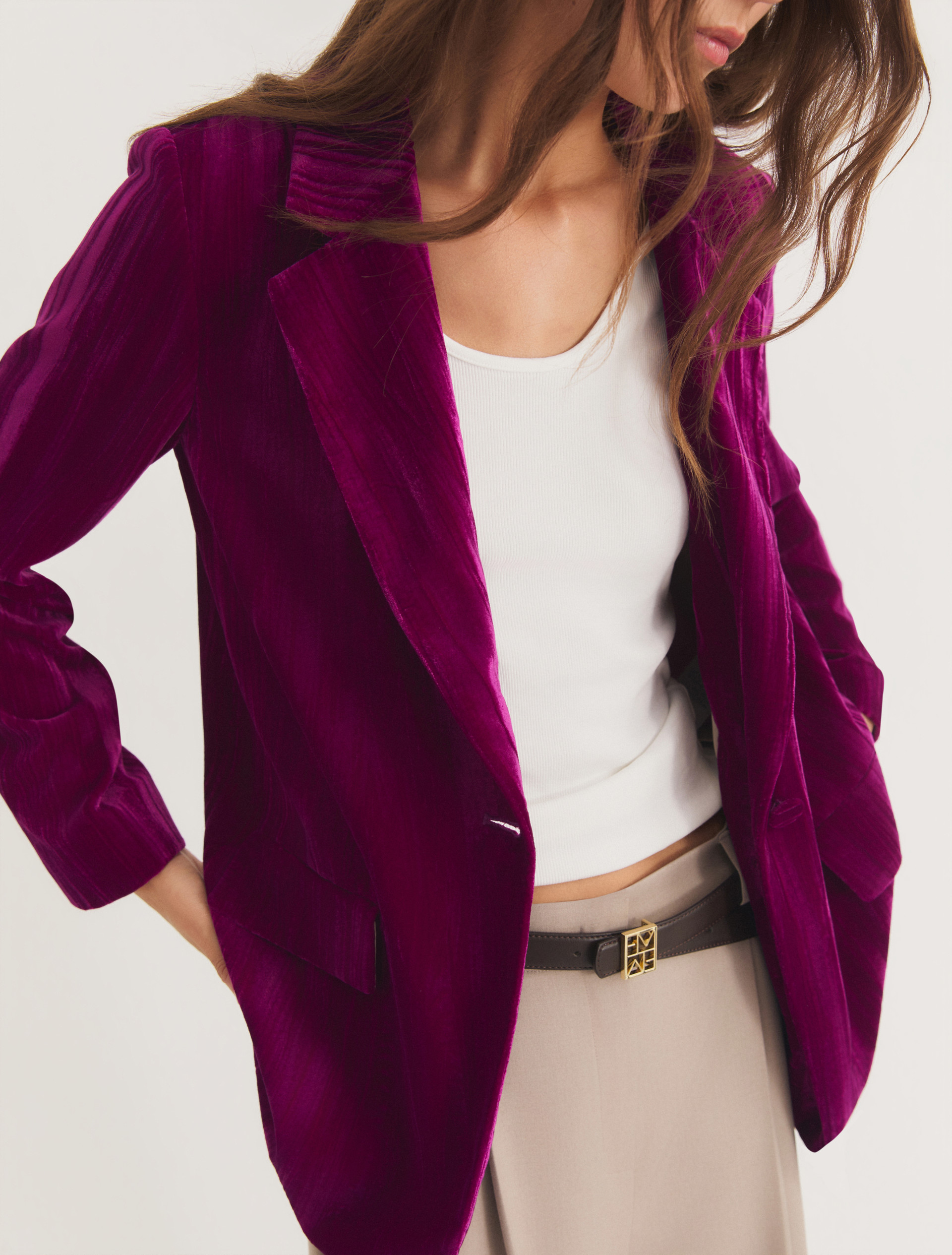 Single-breasted stretch velvet blazer - CARDINAL - Emme - 5