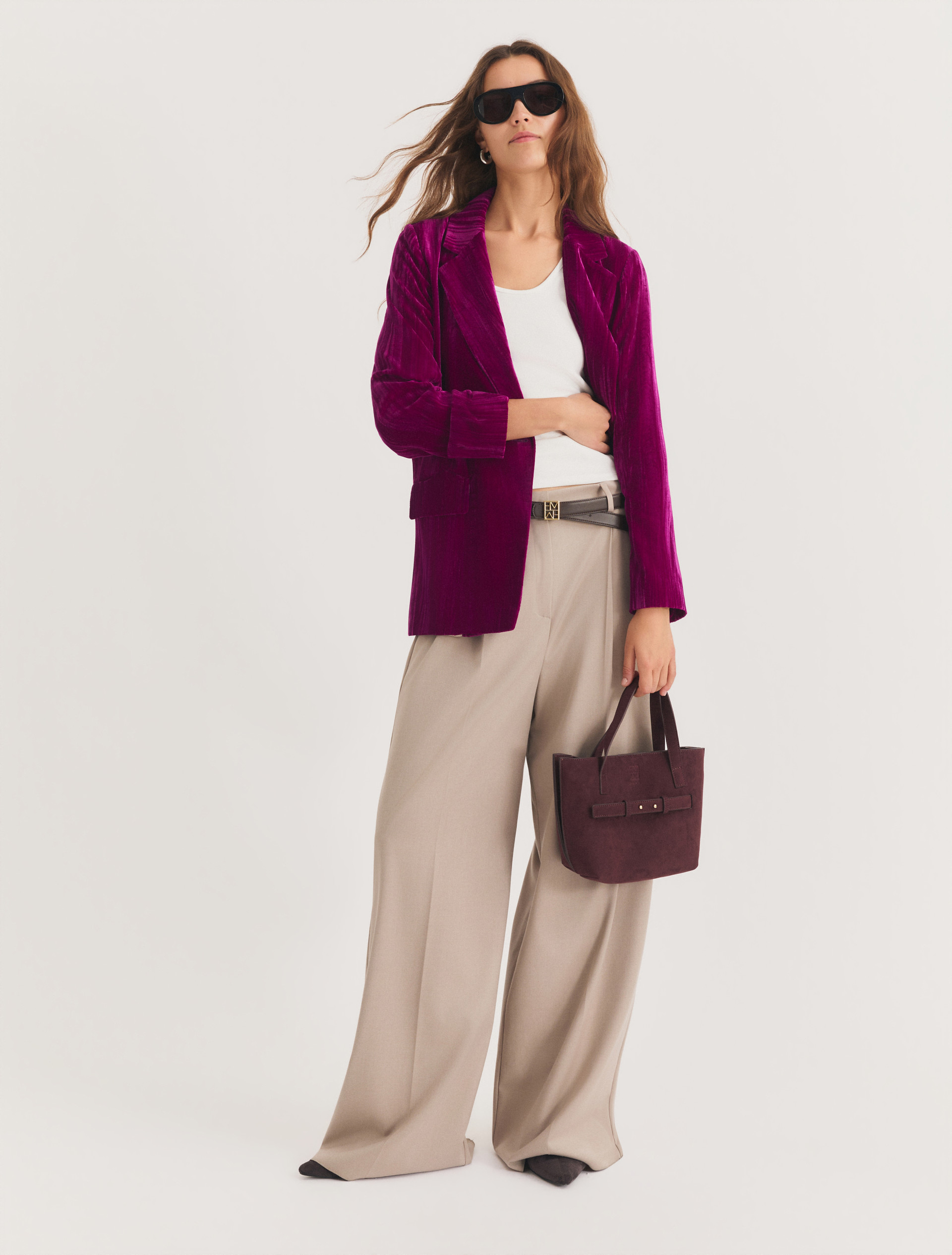 Single-breasted stretch velvet blazer - CARDINAL - Emme - 1