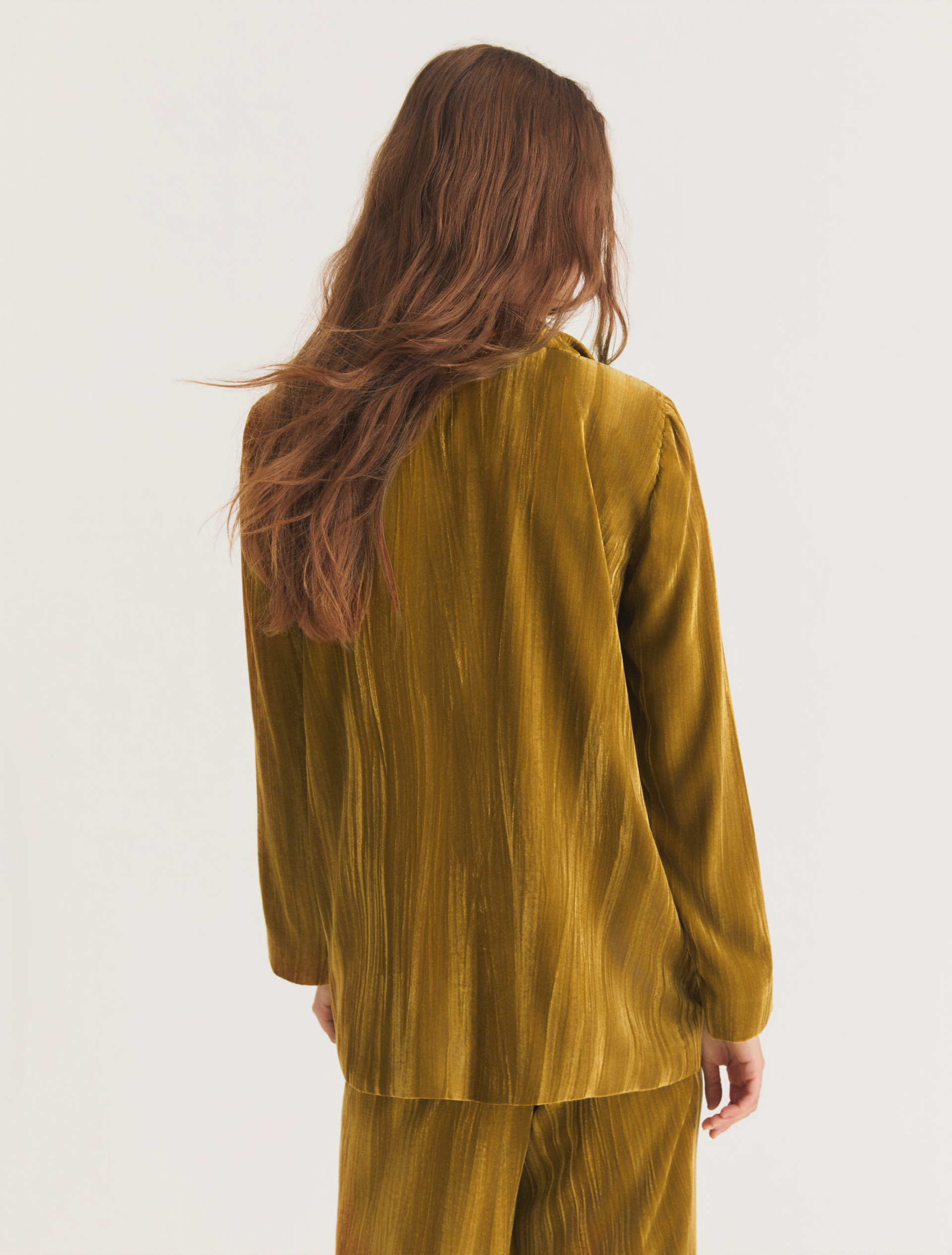 Single-breasted stretch velvet blazer - OCHRE - Emme - 2
