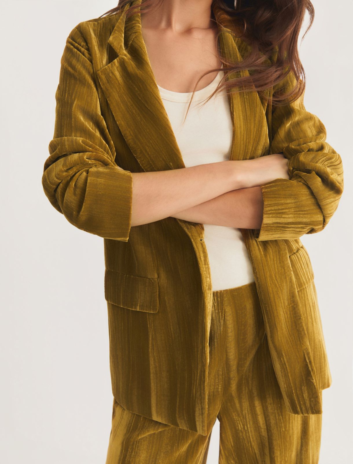 Single-breasted stretch velvet blazer - OCHRE - Emme - 3