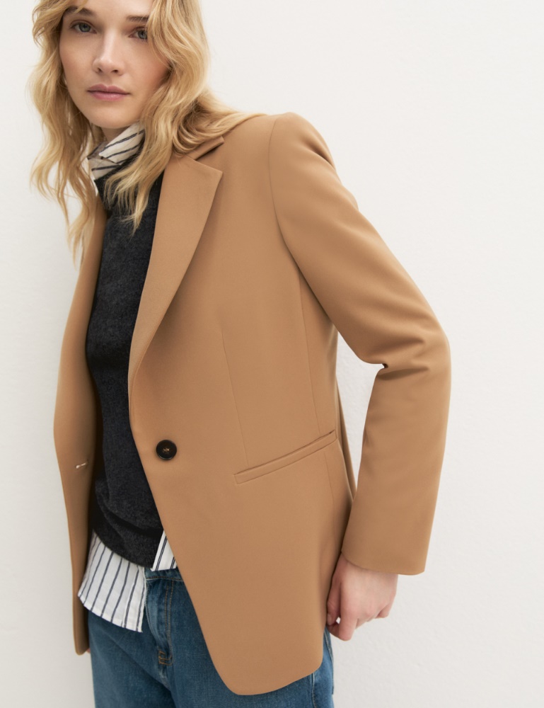 Blazer semiaderente in twill stretch - CAMMELLO