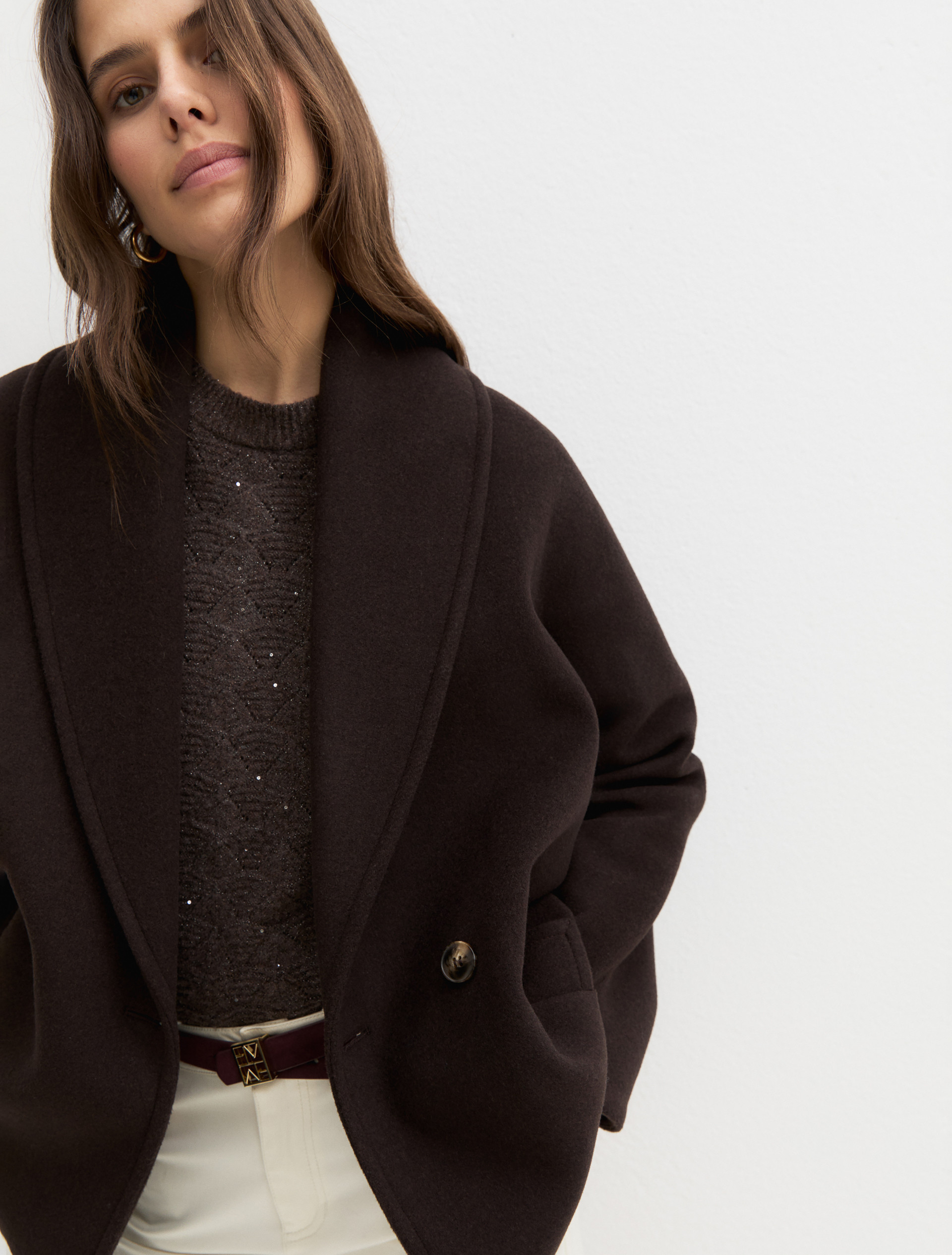 Oversized double-breasted coat - DARK BROWN - Emme - 4