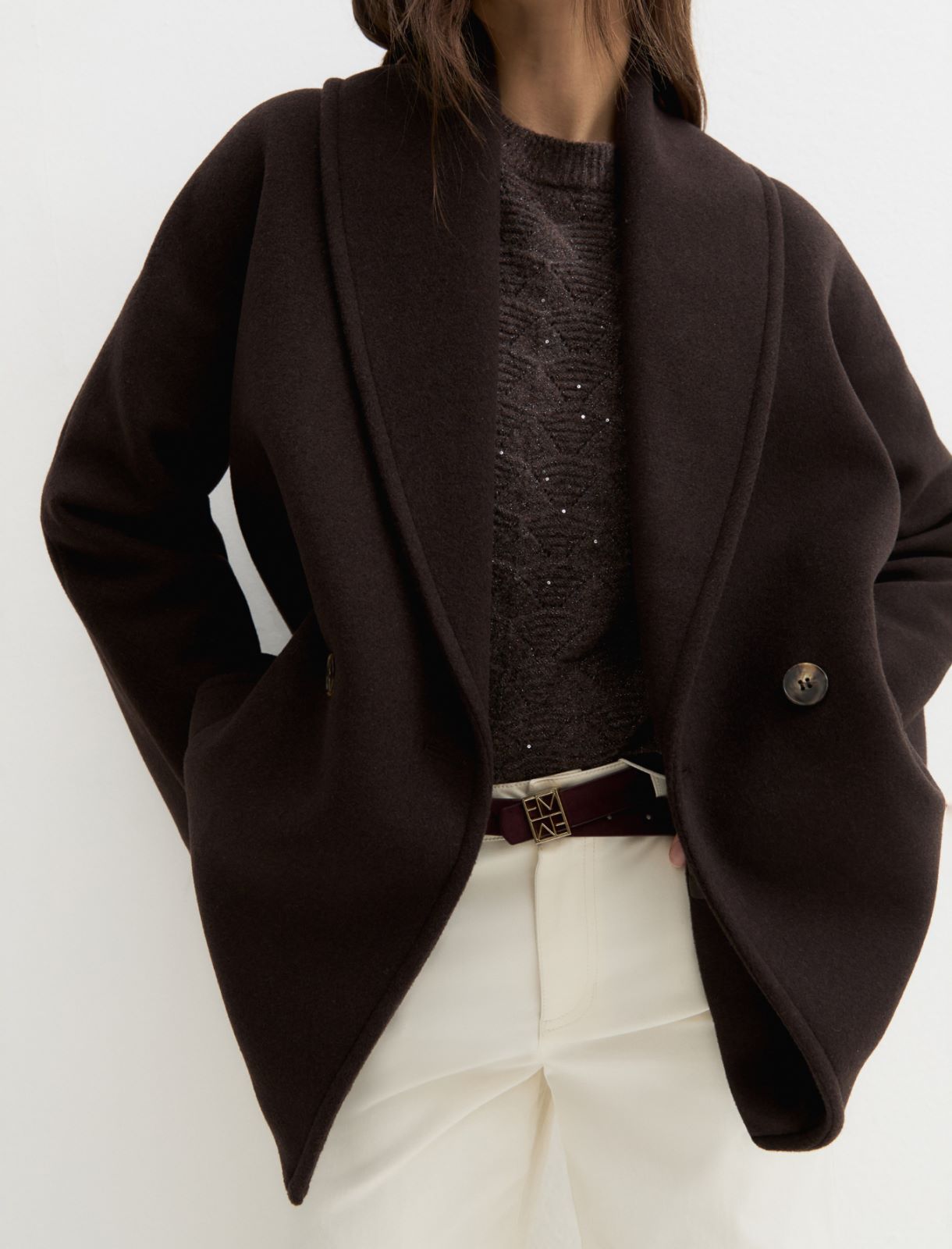 Oversized double-breasted coat - DARK BROWN - Emme - 5