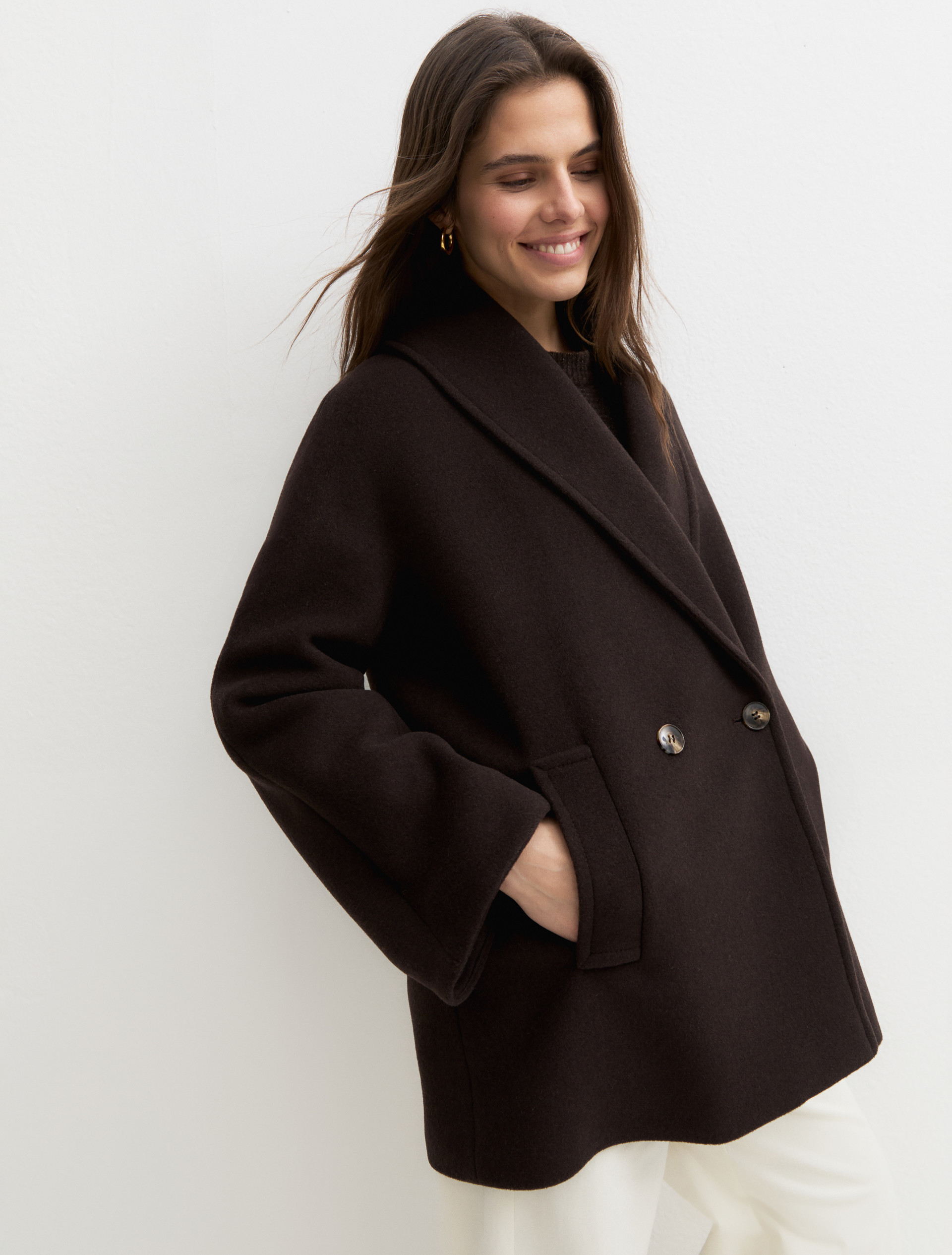 Oversized double-breasted coat - DARK BROWN - Emme - 7