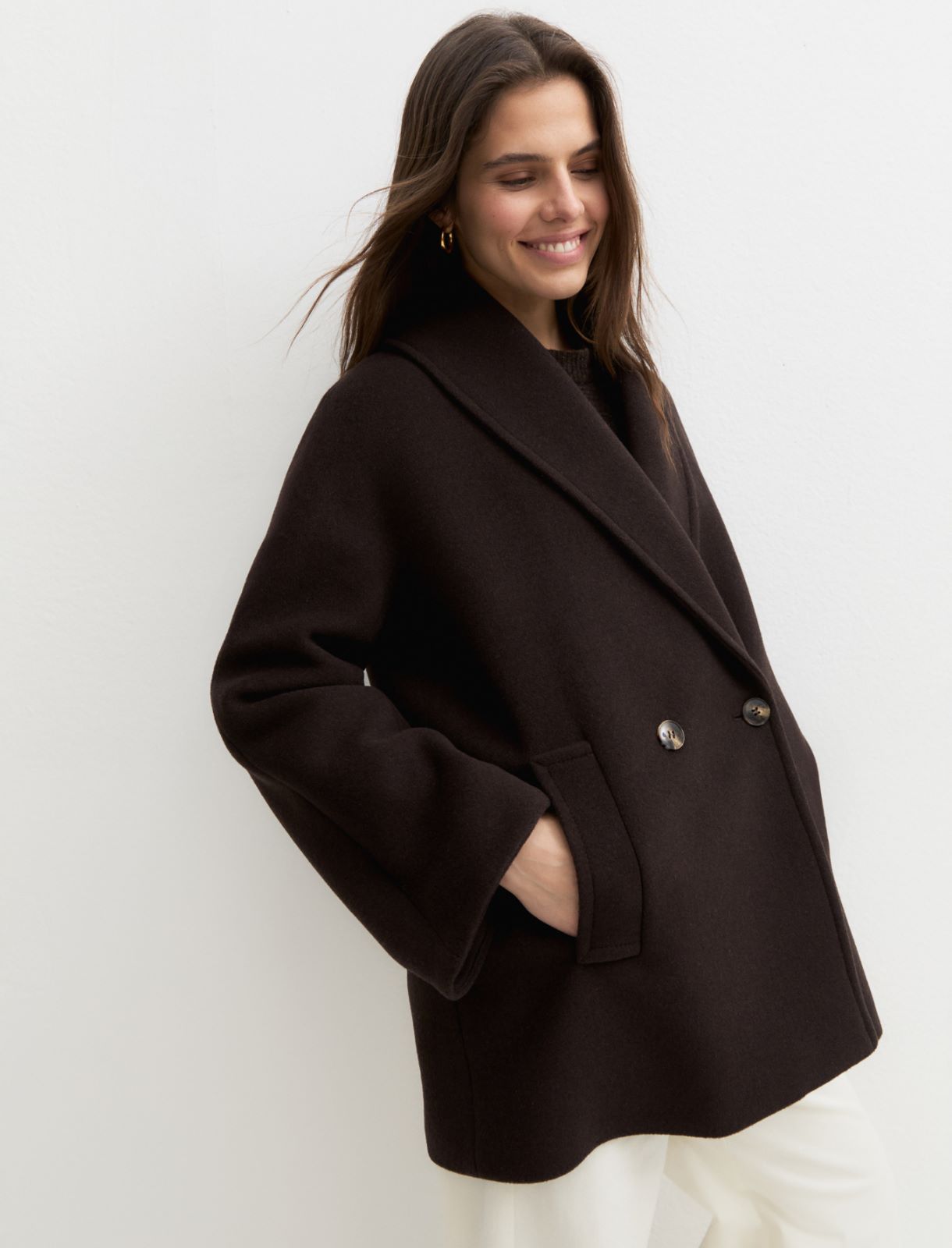 Oversized double-breasted coat - DARK BROWN - Emme - 7