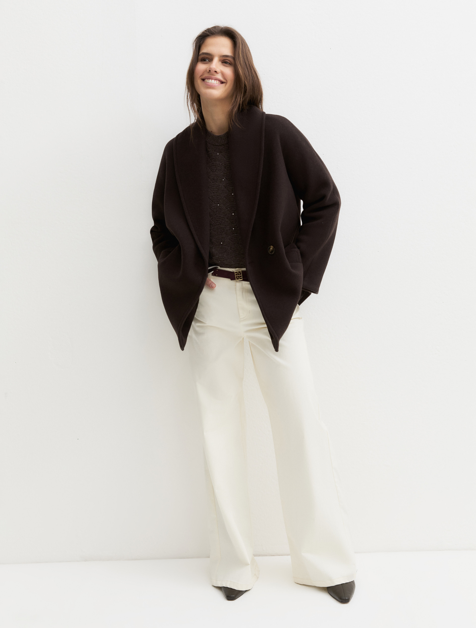 Oversized double-breasted coat - DARK BROWN - Emme - 1