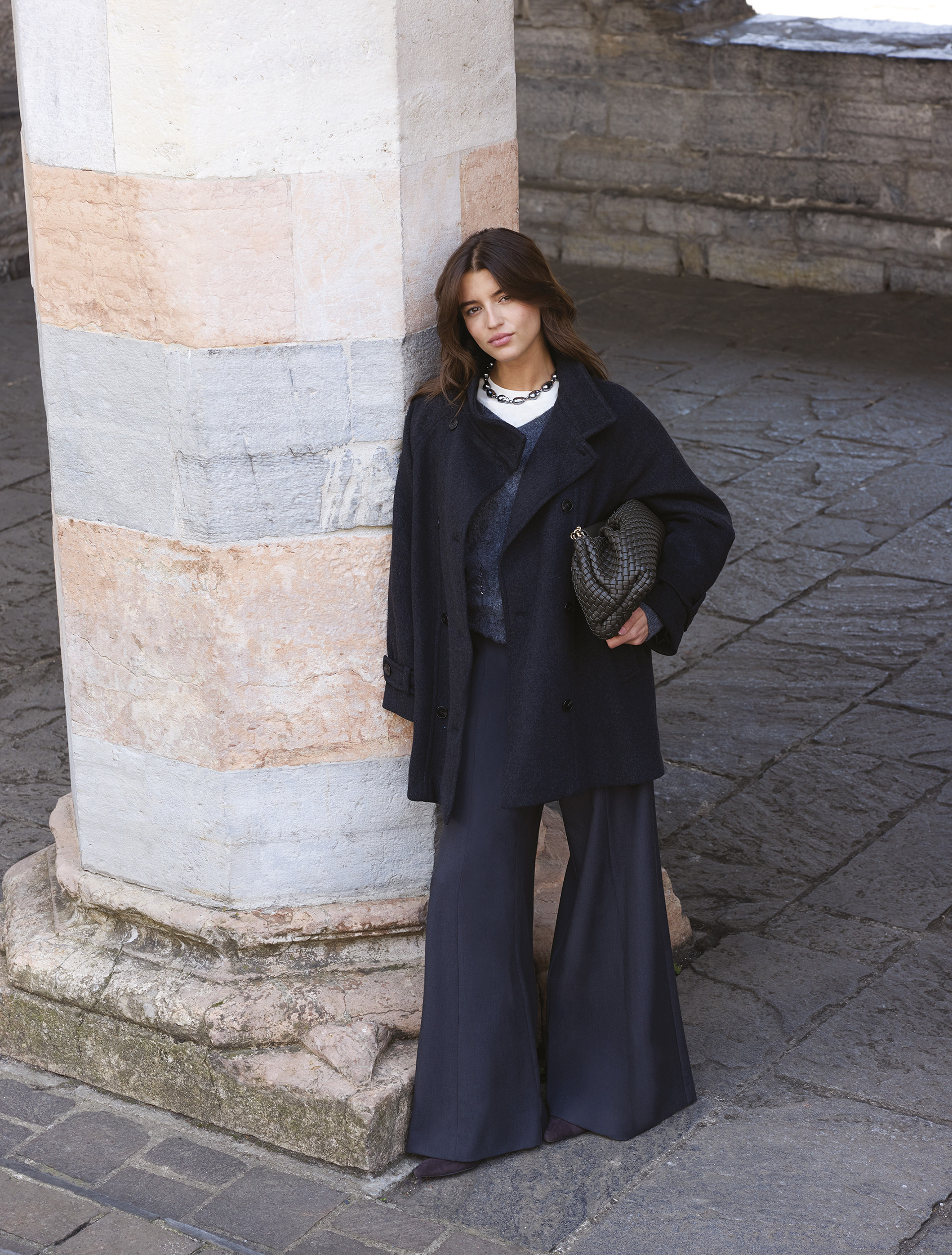 Oversized double-sided fabric coat - DARK GREY - Emme - 2