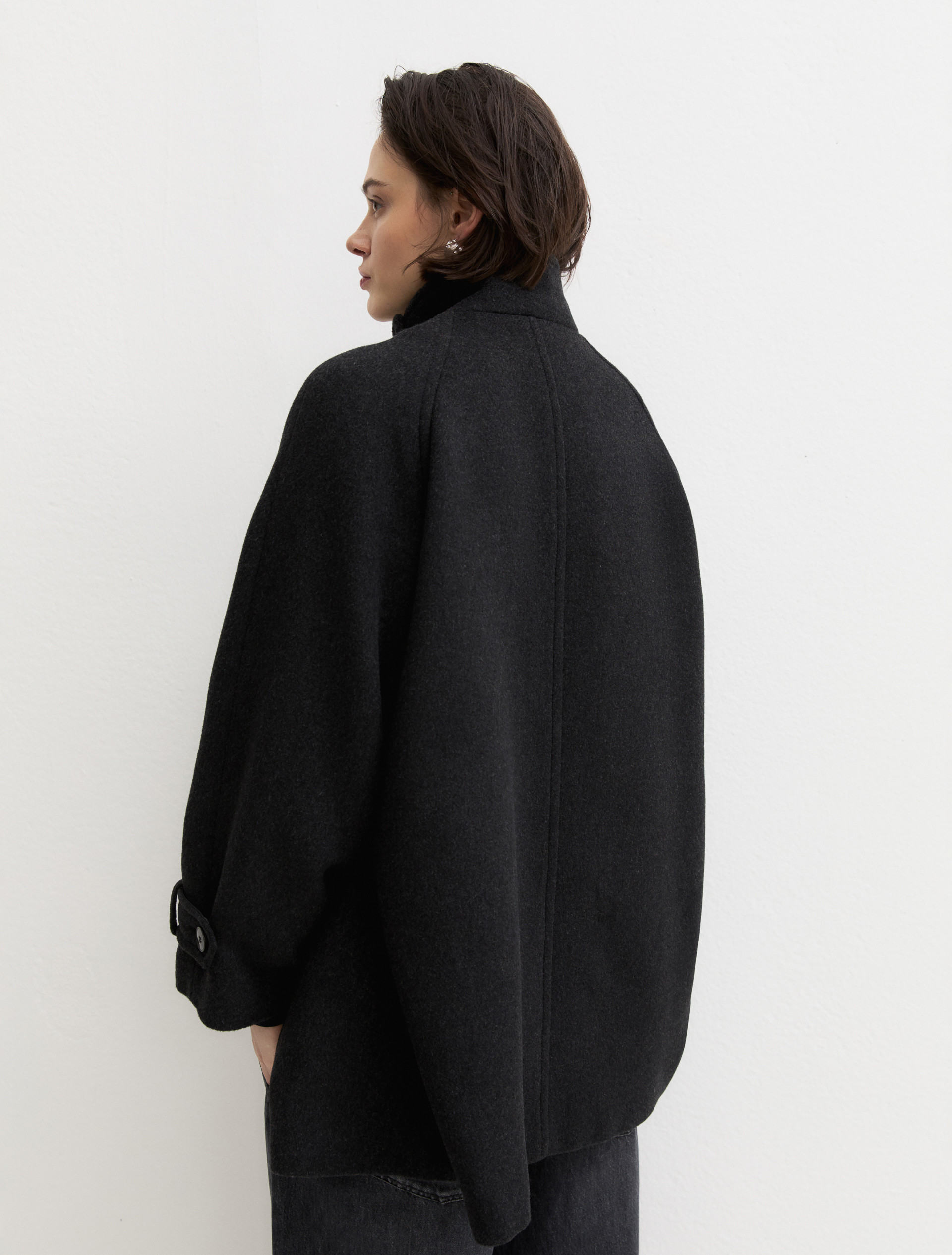Oversized double-sided fabric coat - DARK GREY - Emme - 3