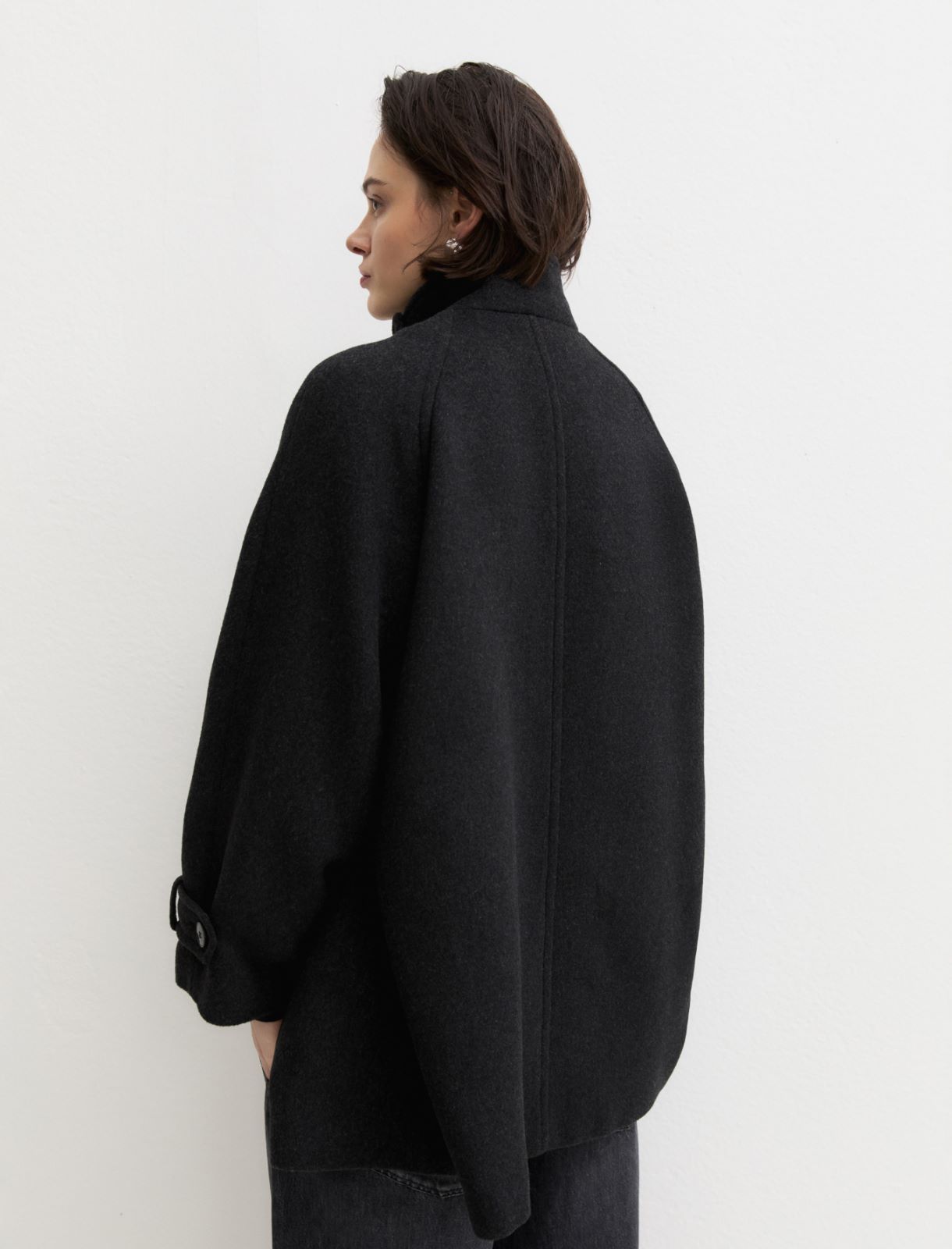 Oversized double-sided fabric coat - DARK GREY - Emme - 3