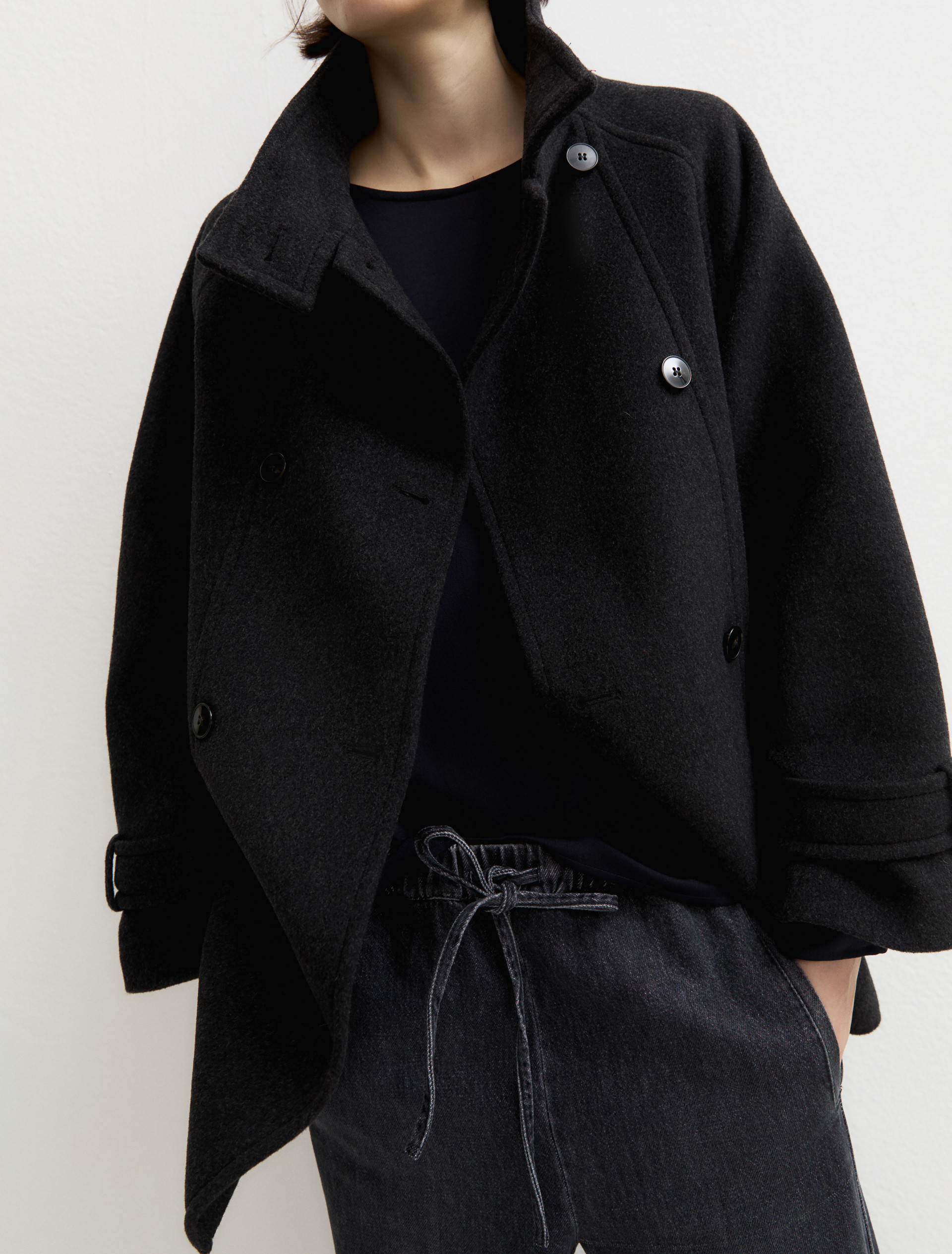 Oversized double-sided fabric coat - DARK GREY - Emme - 4