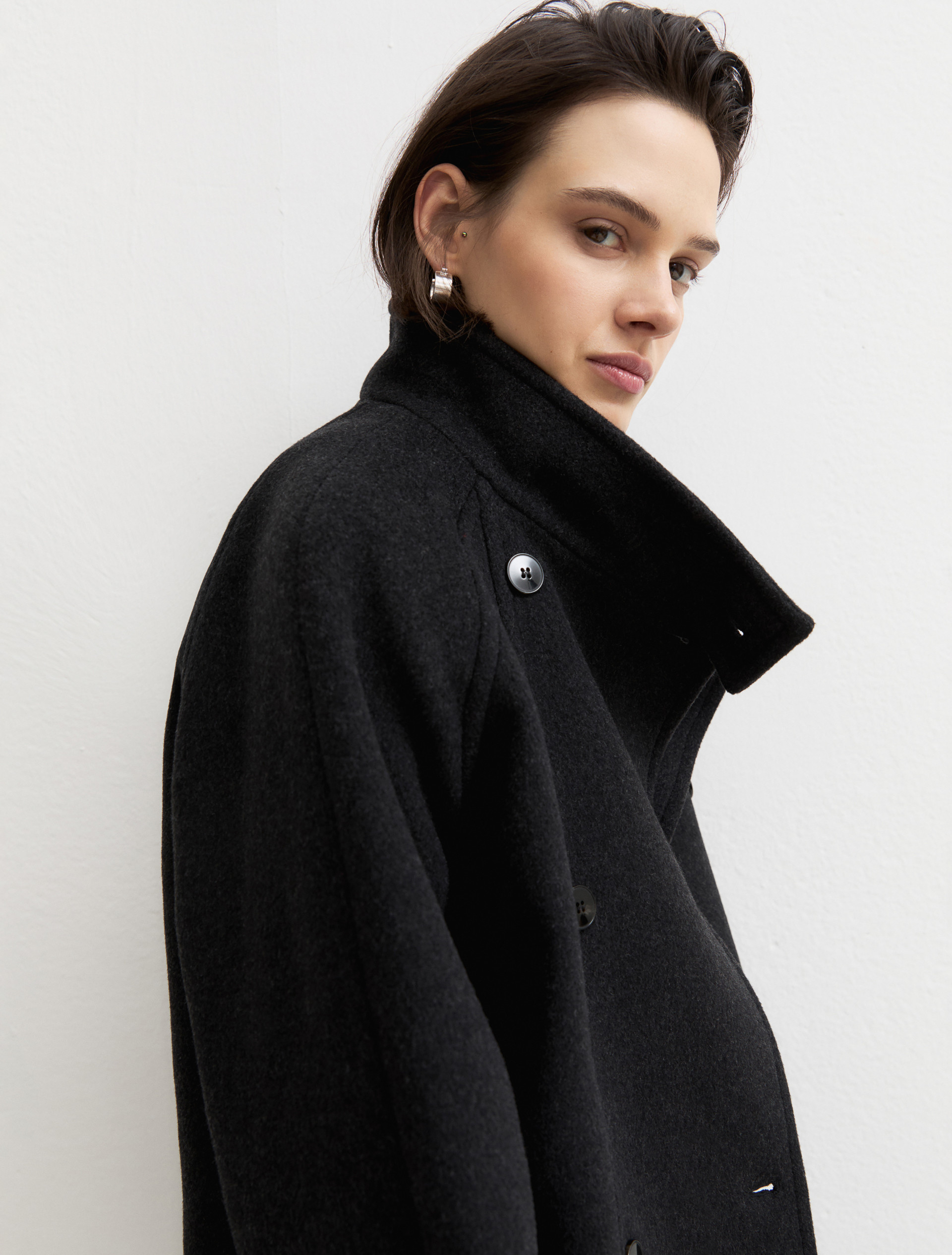 Oversized double-sided fabric coat - DARK GREY - Emme - 5