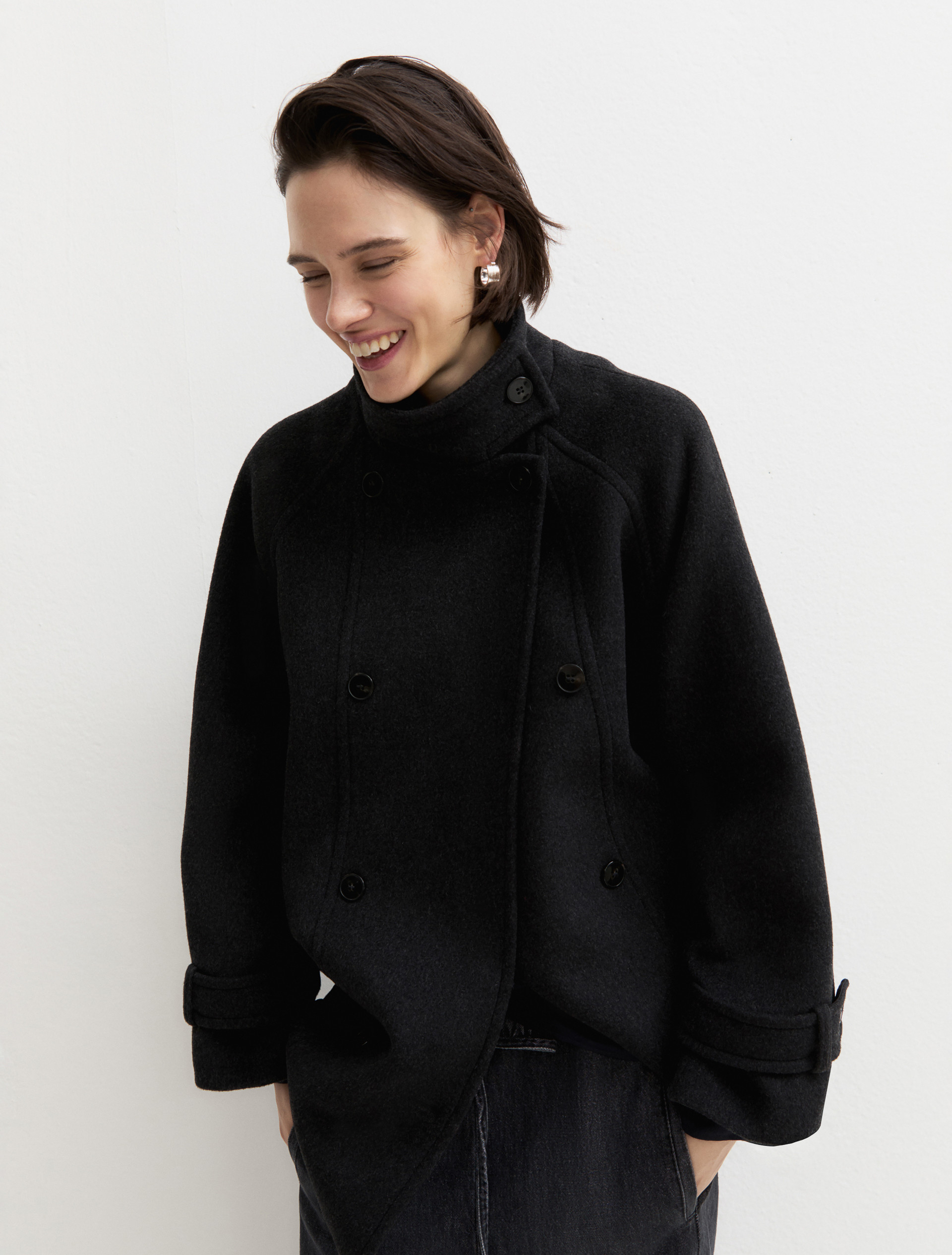 Oversized double-sided fabric coat - DARK GREY - Emme - 6