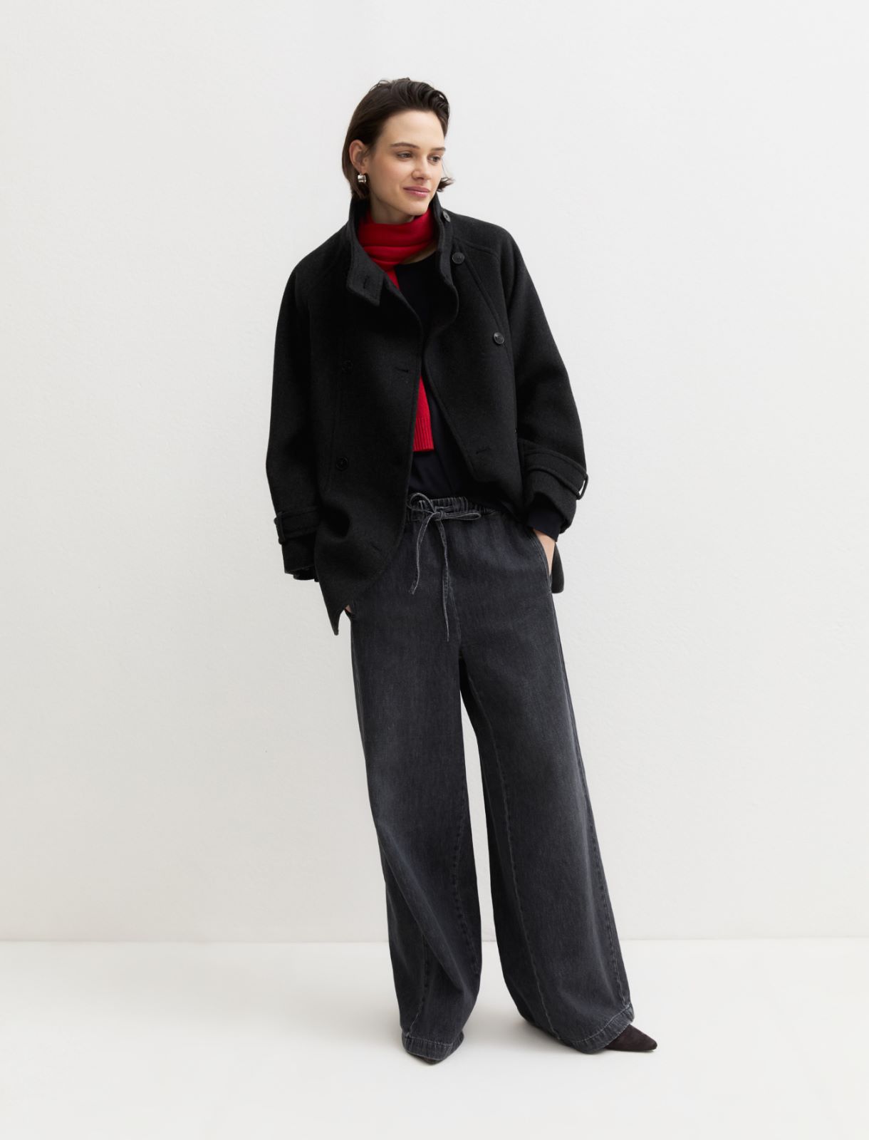 Oversized double-sided fabric coat - DARK GREY - Emme