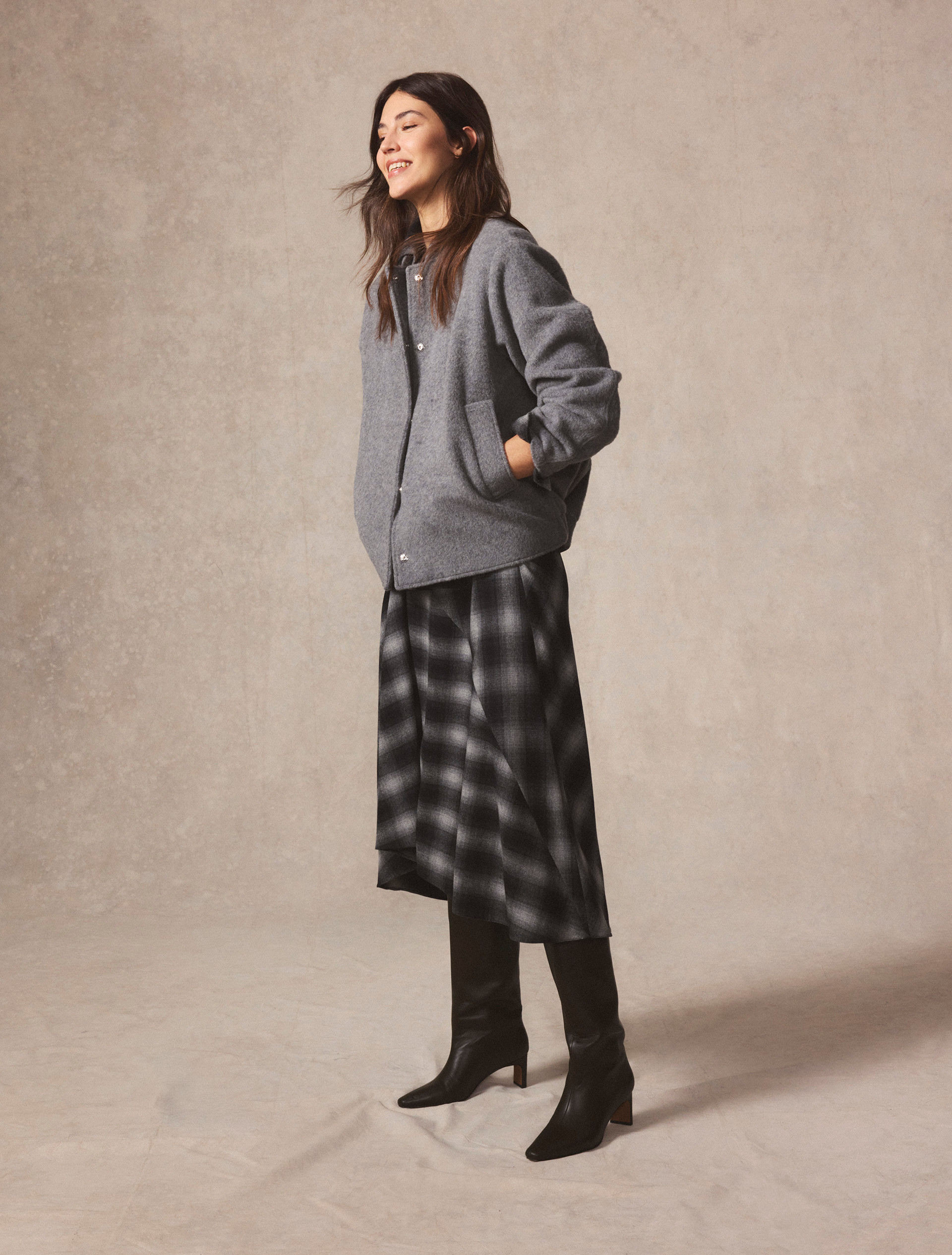 Napped wool-blend blouson - GREY - Emme - 2