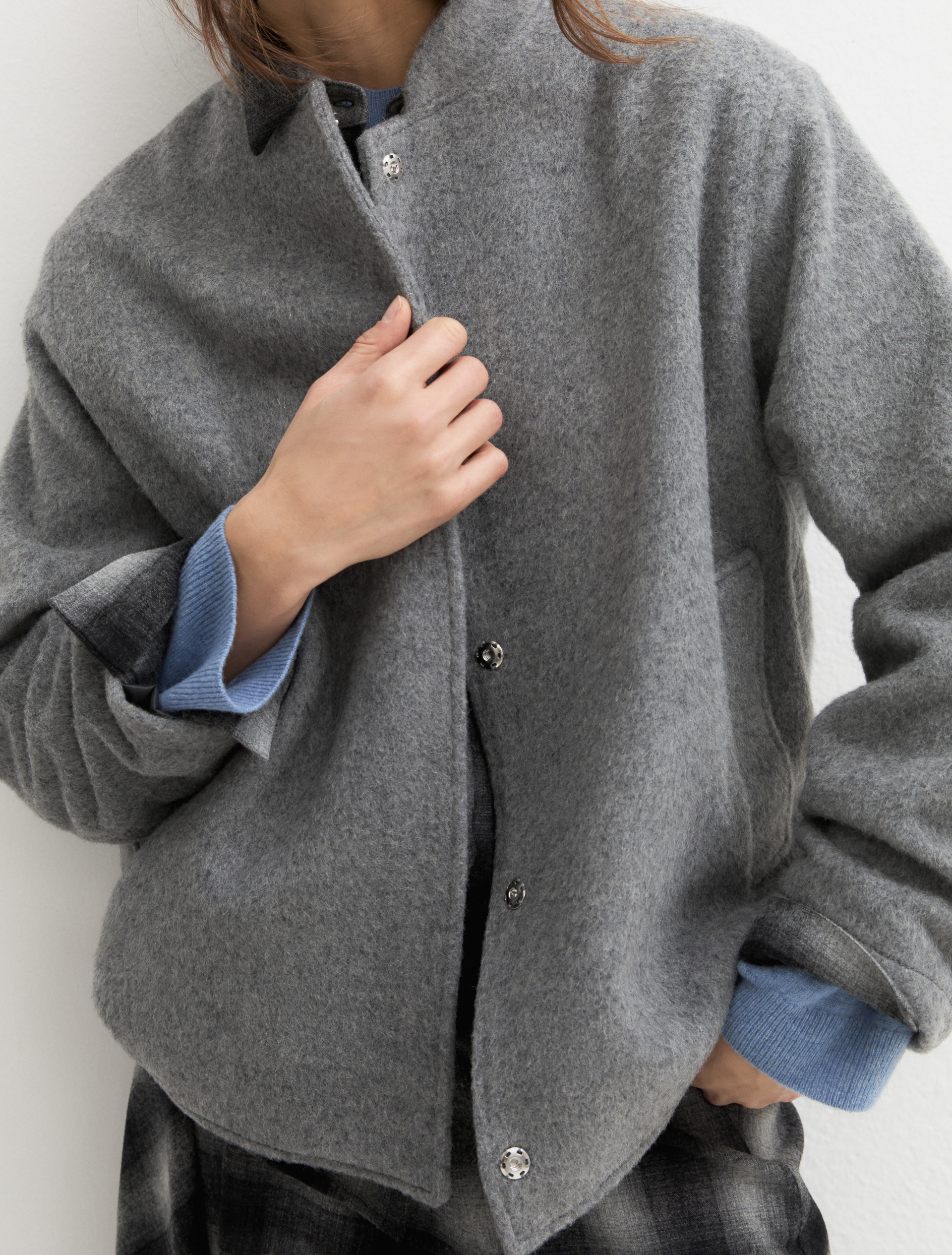 Napped wool-blend blouson - GREY - Emme - 4