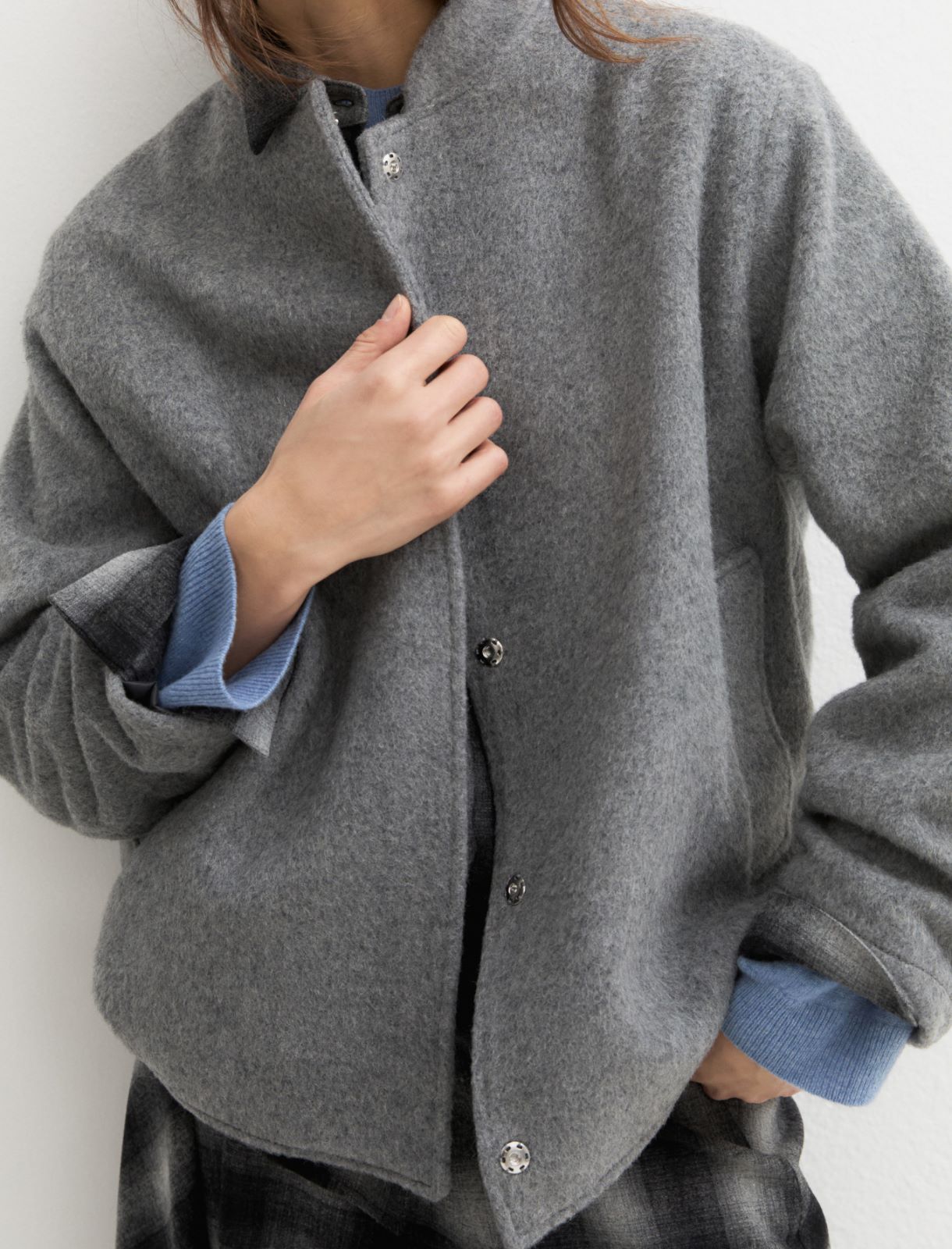 Napped wool-blend blouson - GREY - Emme - 4