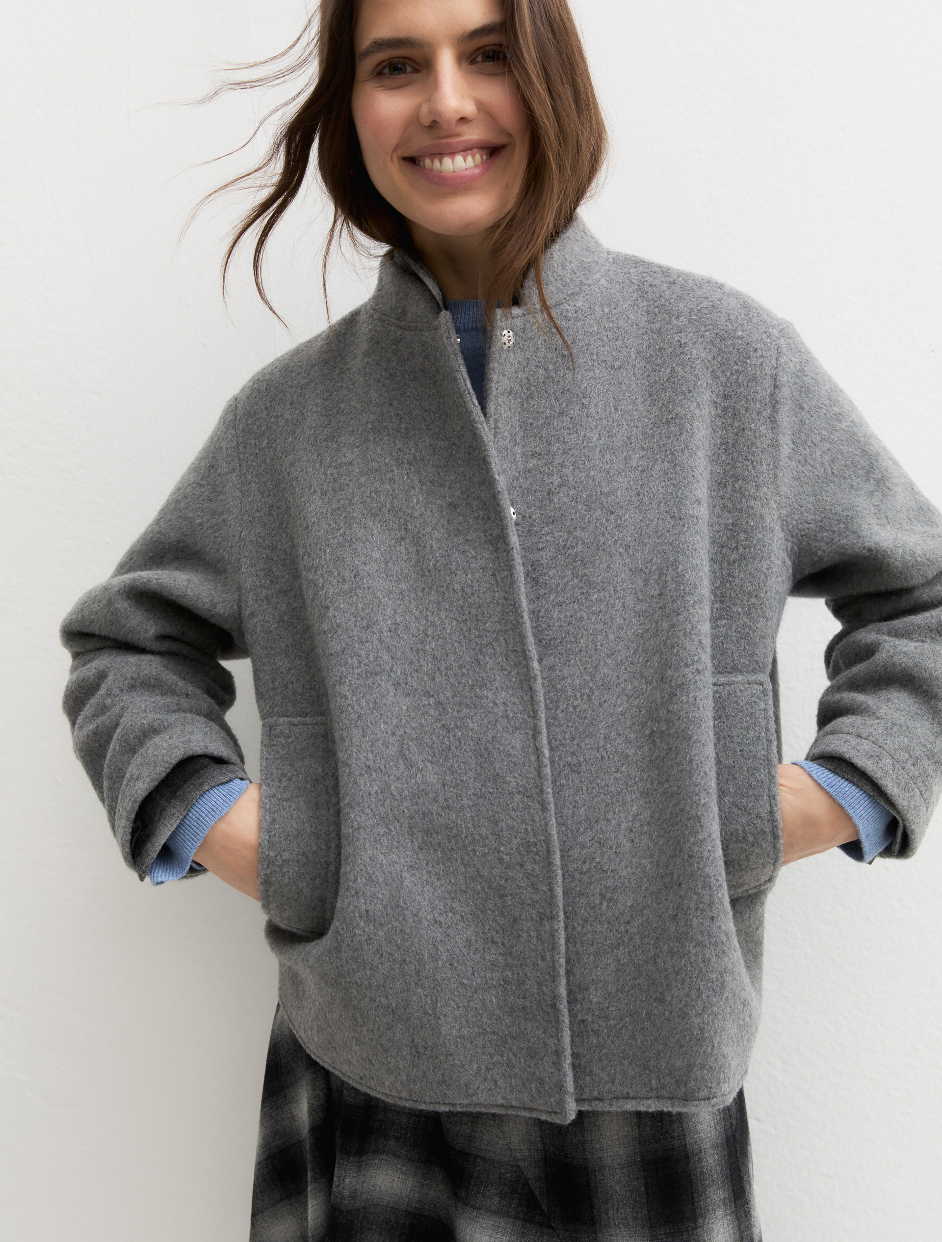 Napped wool-blend blouson - GREY - Emme - 5