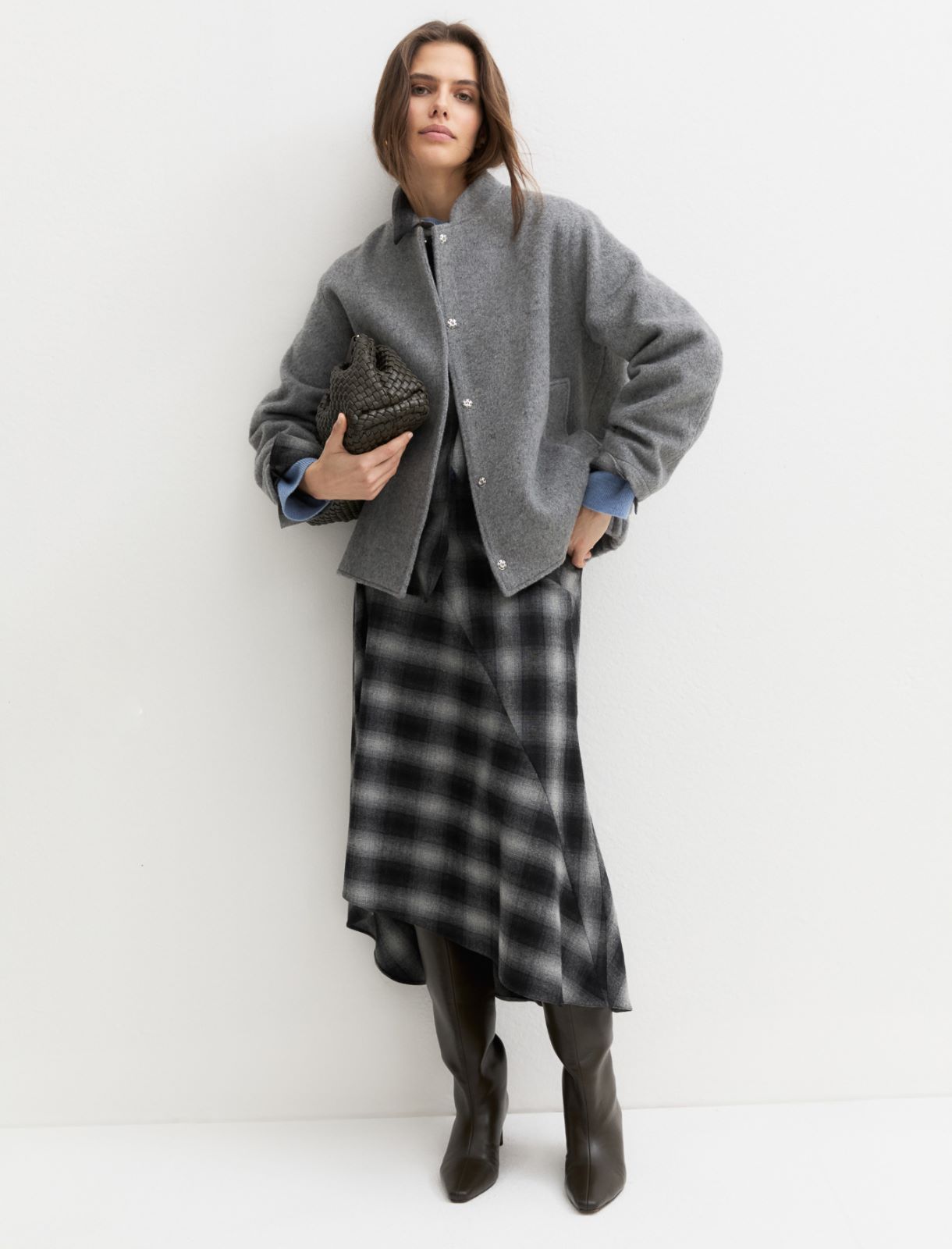 Napped wool-blend blouson - GREY - Emme