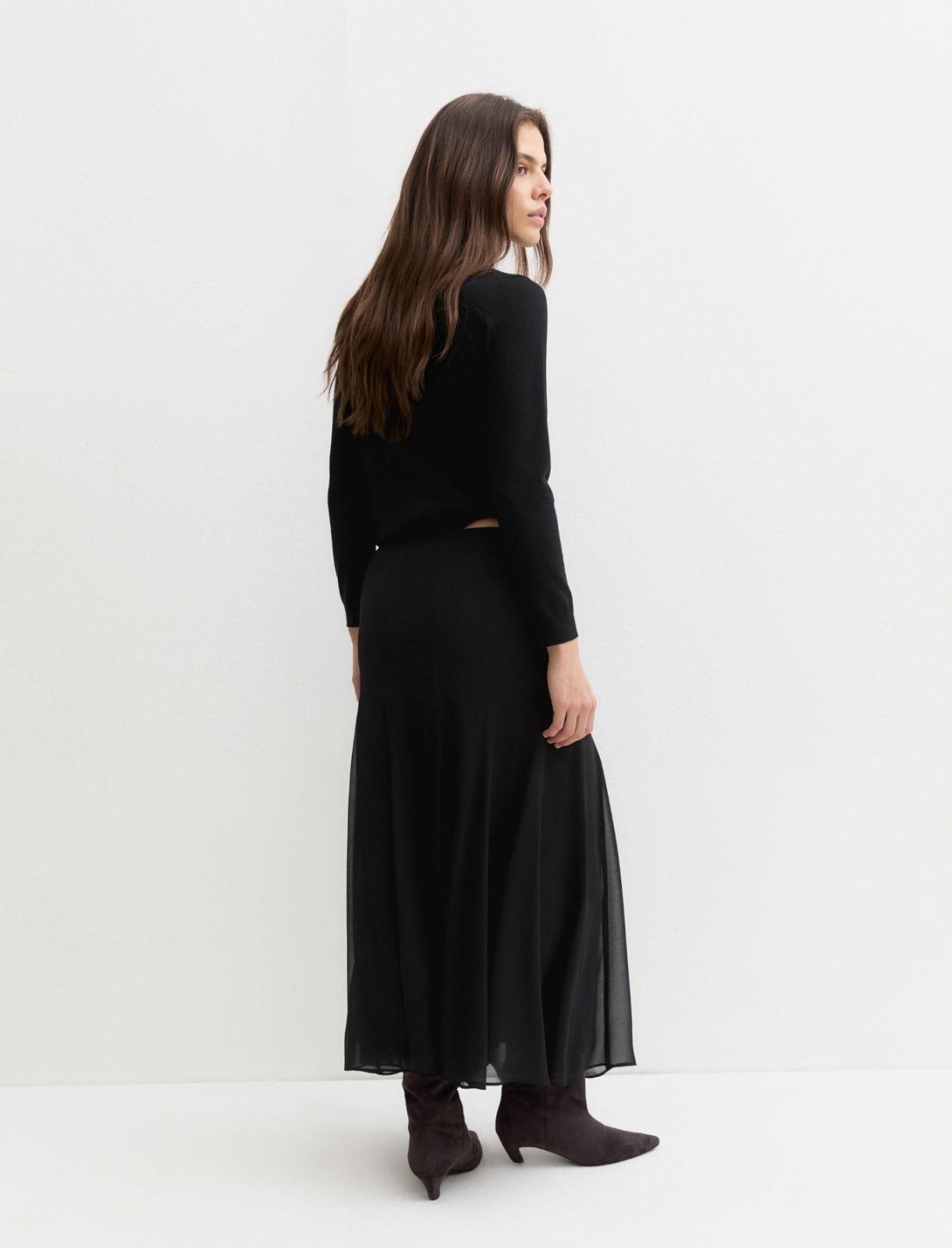 Long crêpe georgette skirt - BLACK - Emme - 2
