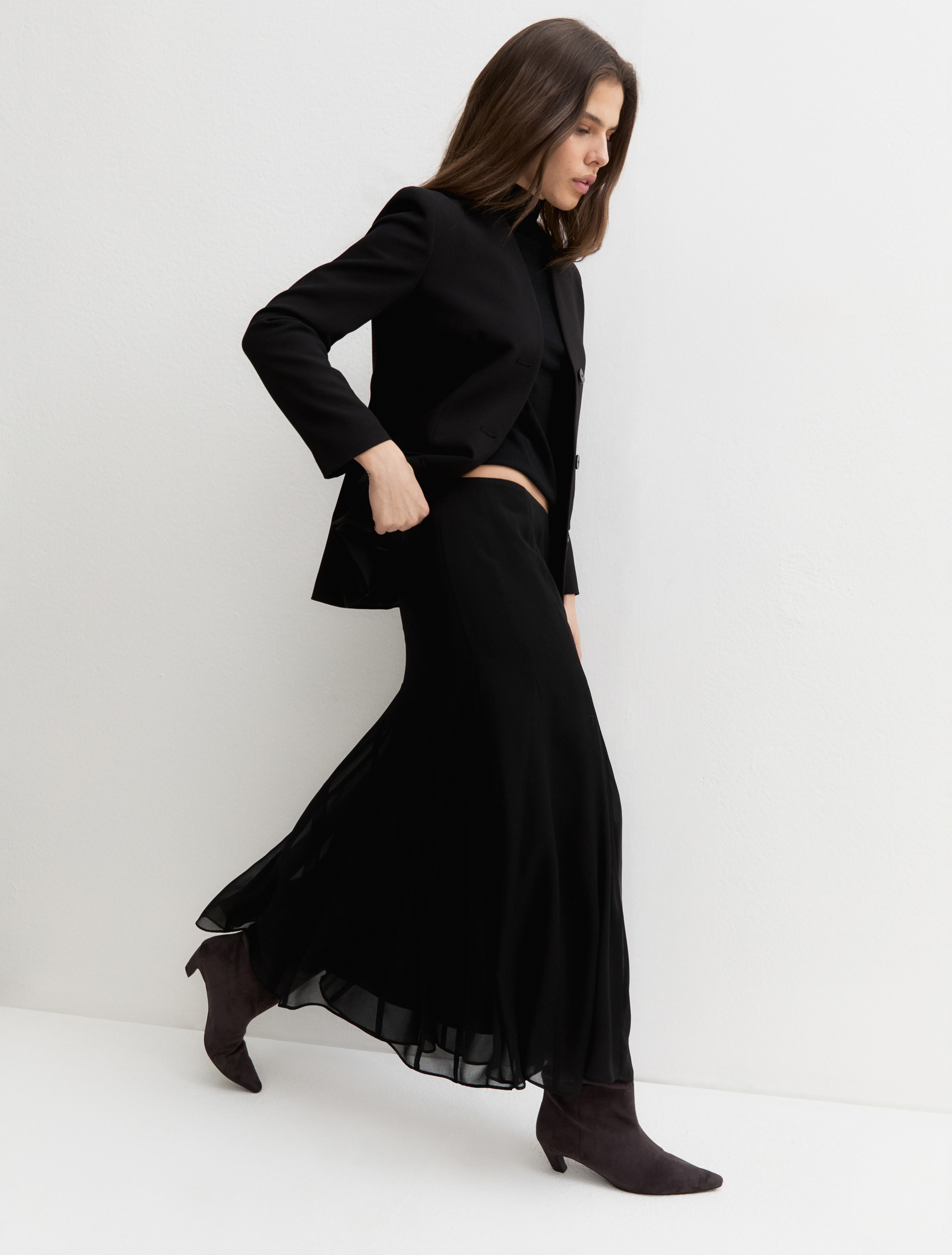 Long crêpe georgette skirt - BLACK - Emme - 3