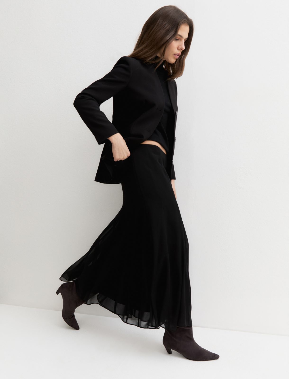 Long crêpe georgette skirt - BLACK - Emme - 3