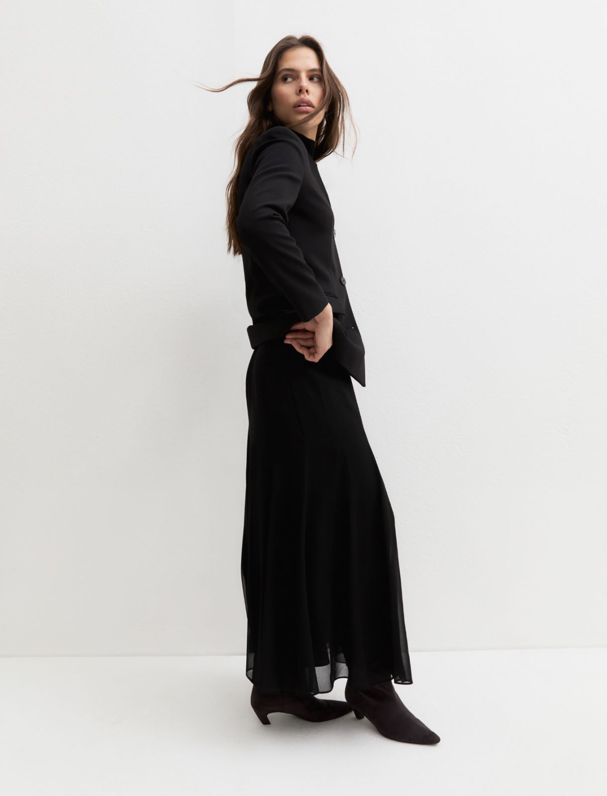 Long crêpe georgette skirt - BLACK - Emme - 4