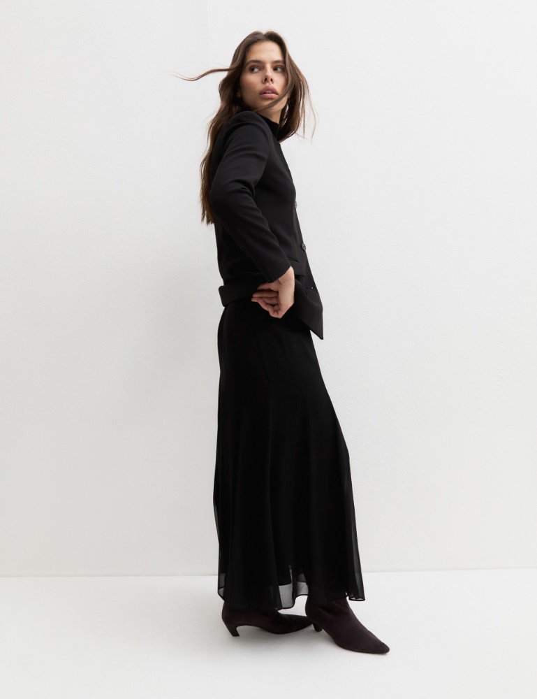 Long crêpe georgette skirt - BLACK