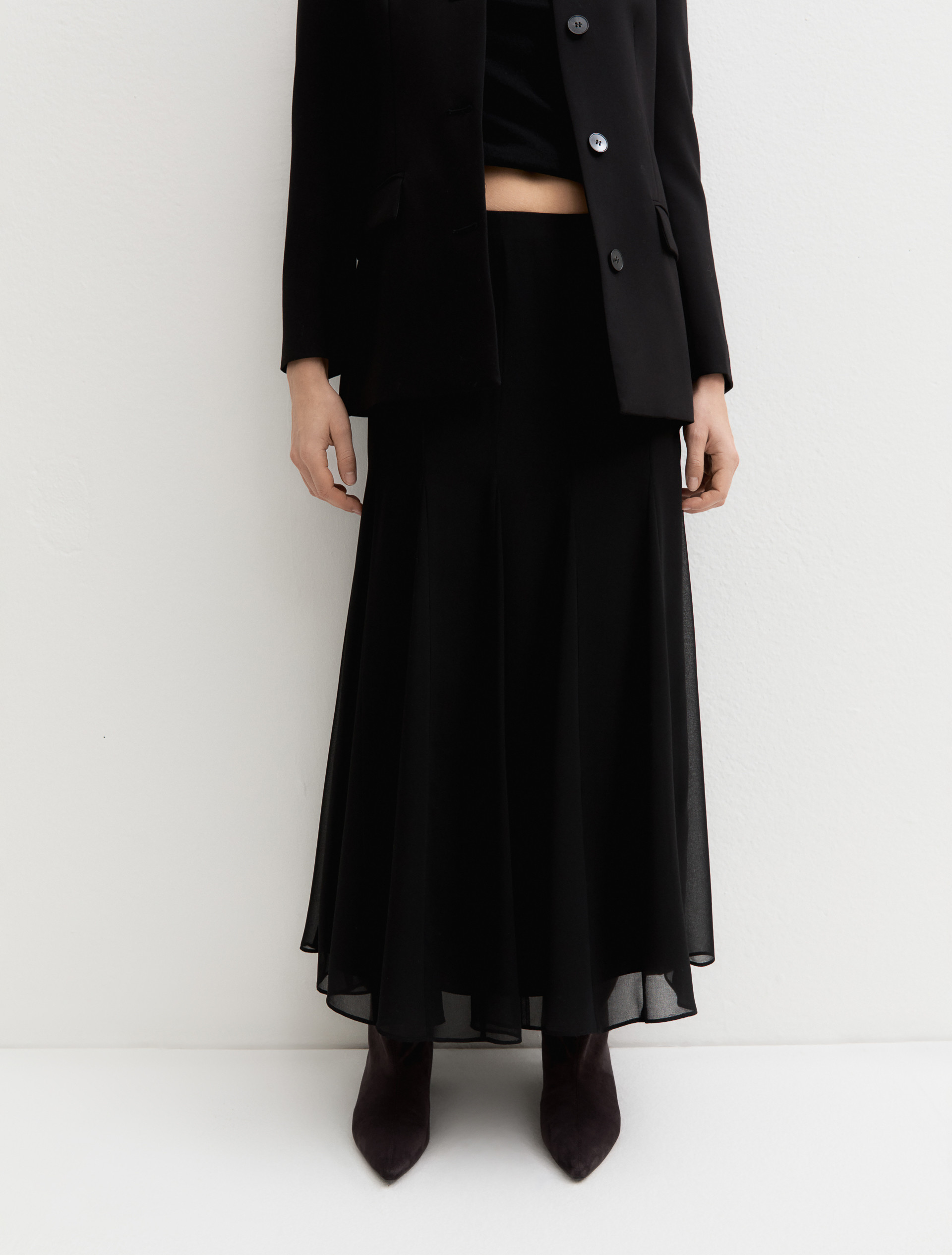 Long crêpe georgette skirt - BLACK - Emme - 5