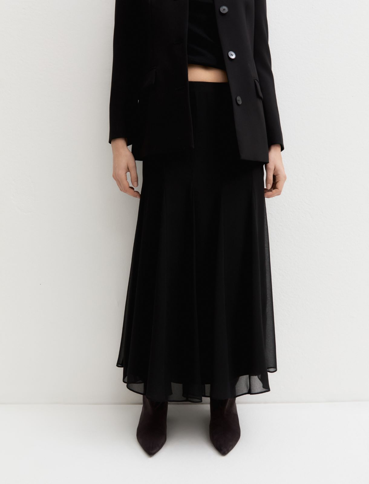 Long crêpe georgette skirt - BLACK - Emme - 5