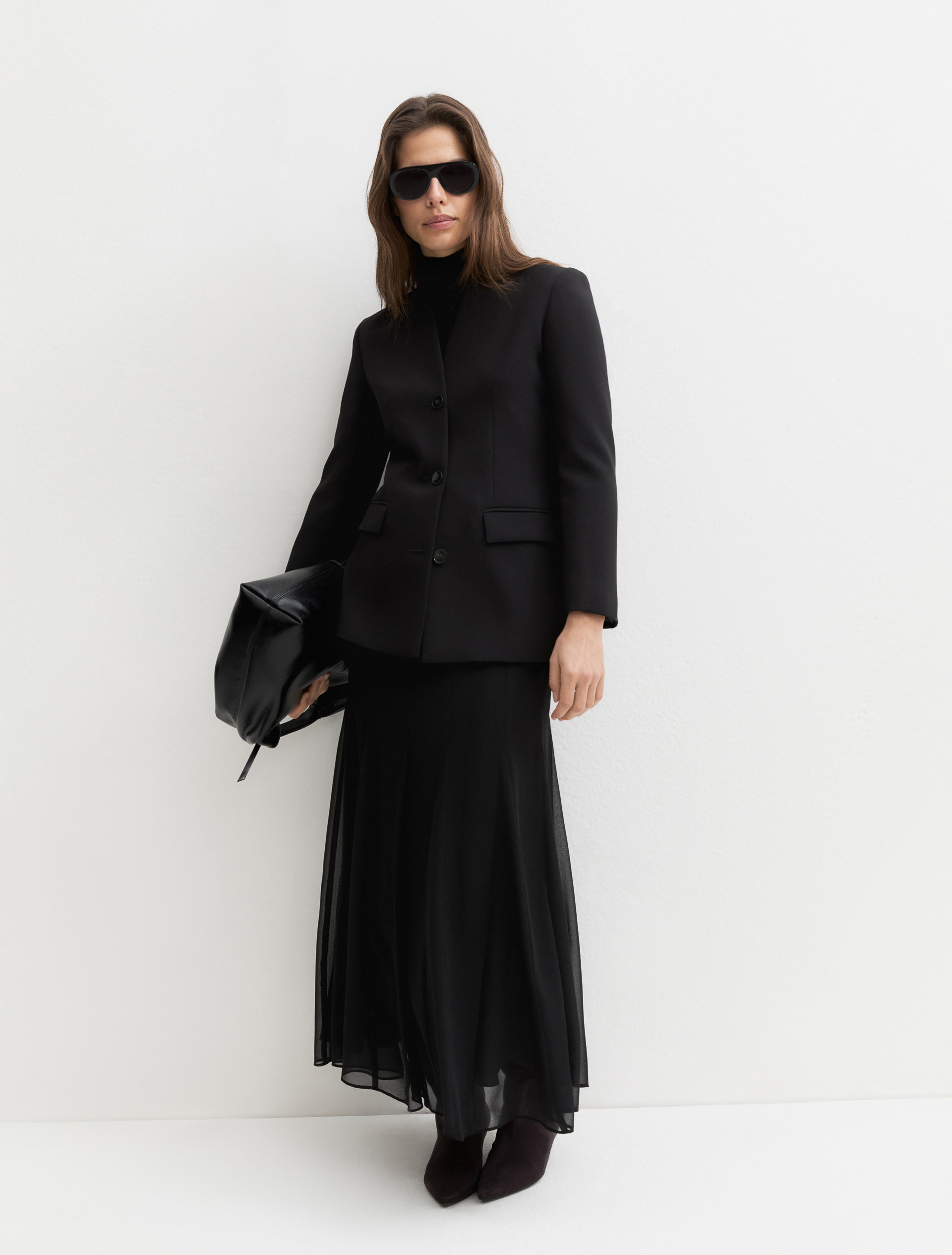 Long crêpe georgette skirt - BLACK - Emme - 1