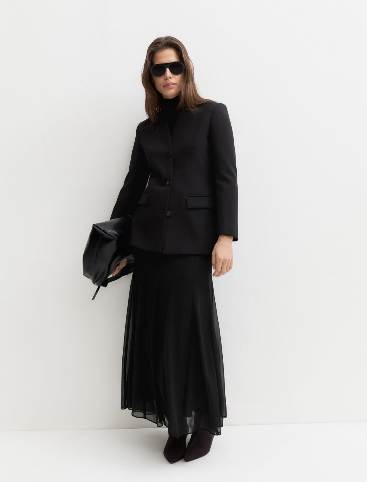 Long crêpe georgette skirt - BLACK - Emme