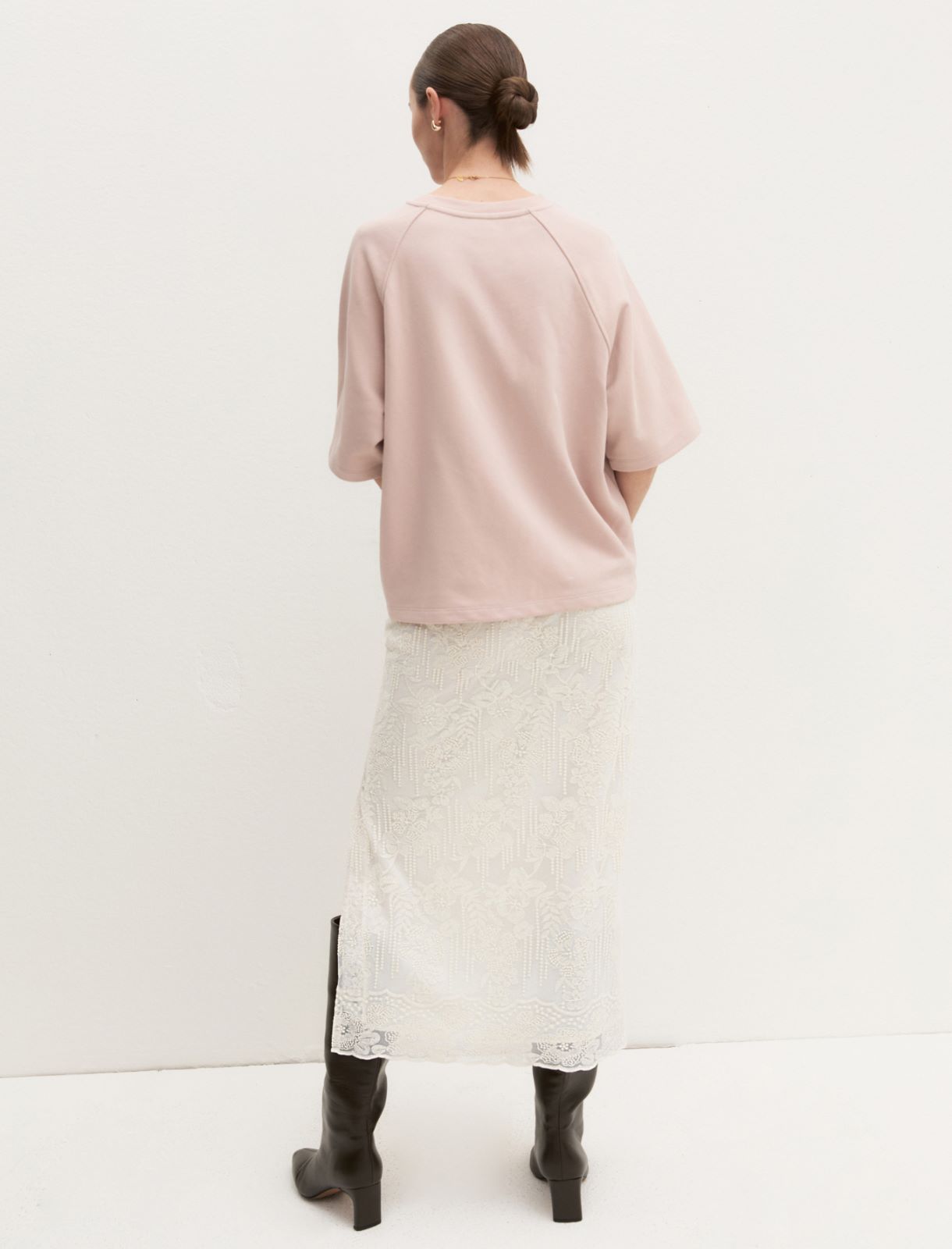 Embroidered tulle pencil skirt - WOOL WHITE - Emme - 2