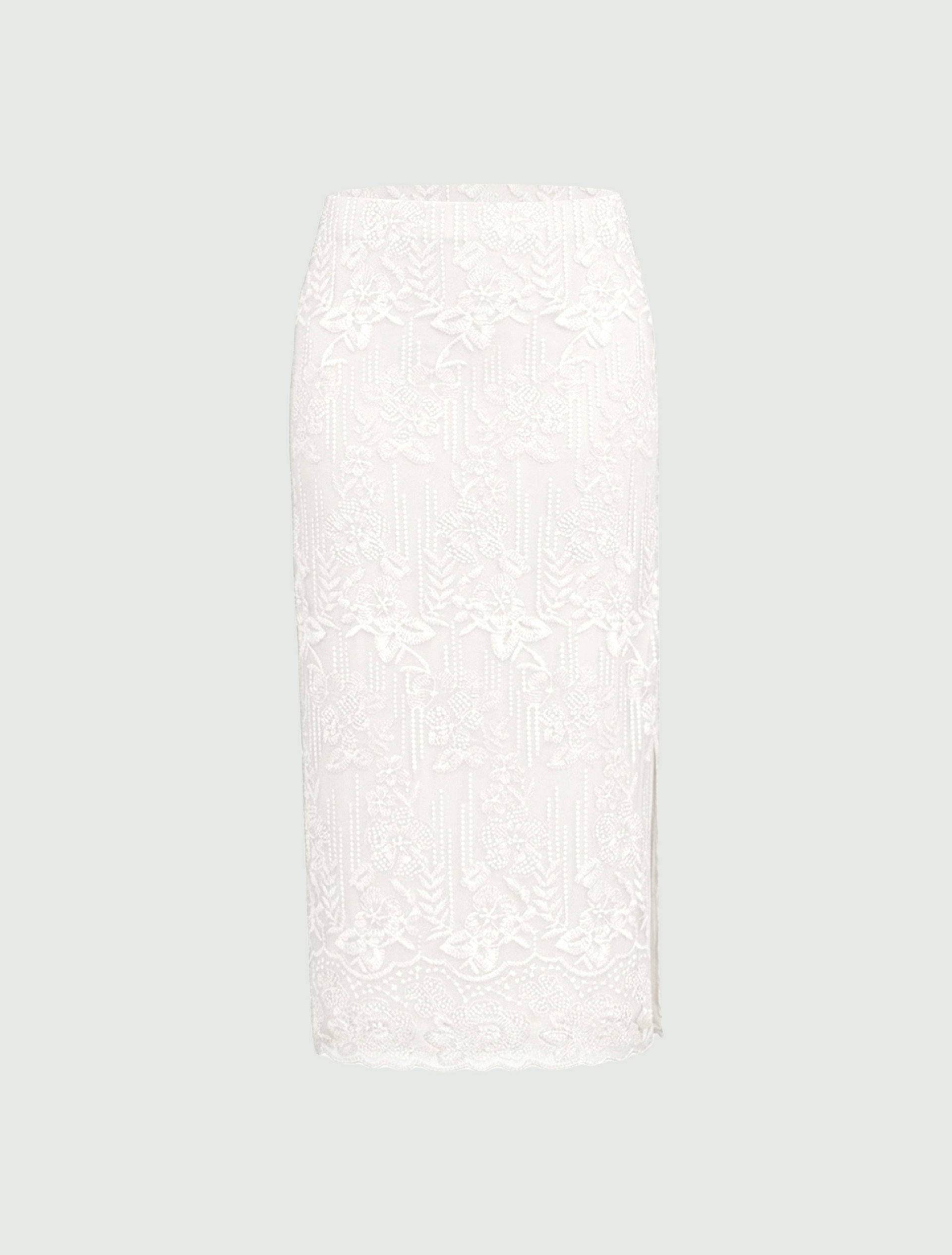 Embroidered tulle pencil skirt - WOOL WHITE - Emme - 6