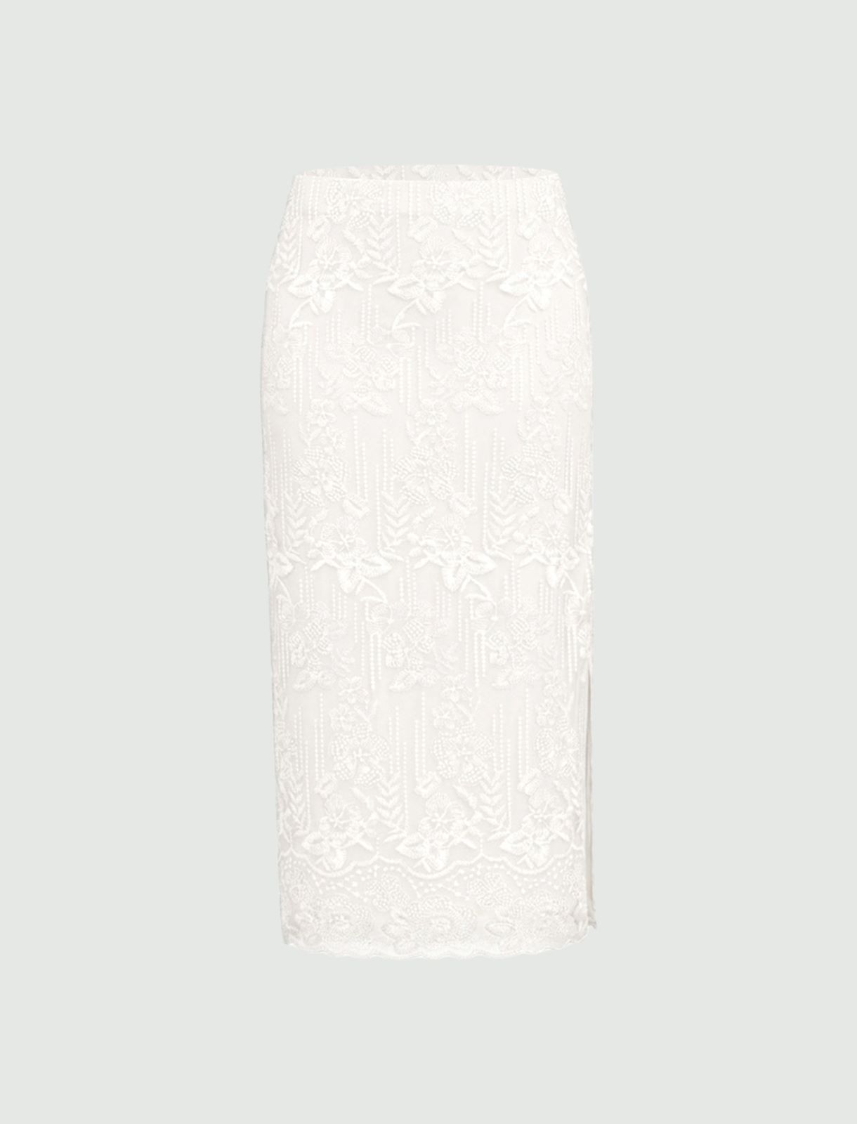 Embroidered tulle pencil skirt - WOOL WHITE - Emme - 6
