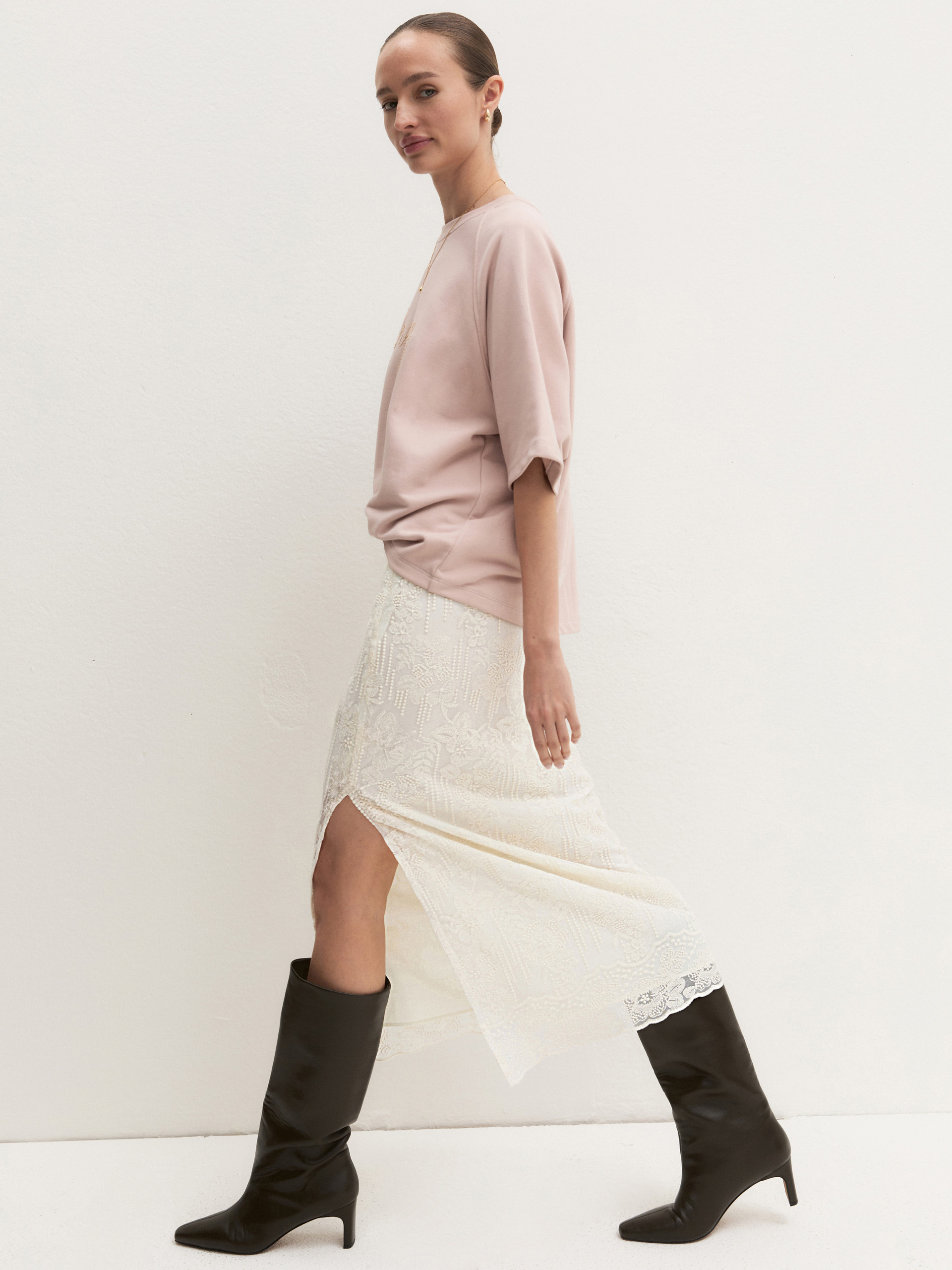Embroidered tulle pencil skirt - WOOL WHITE - Emme - 1