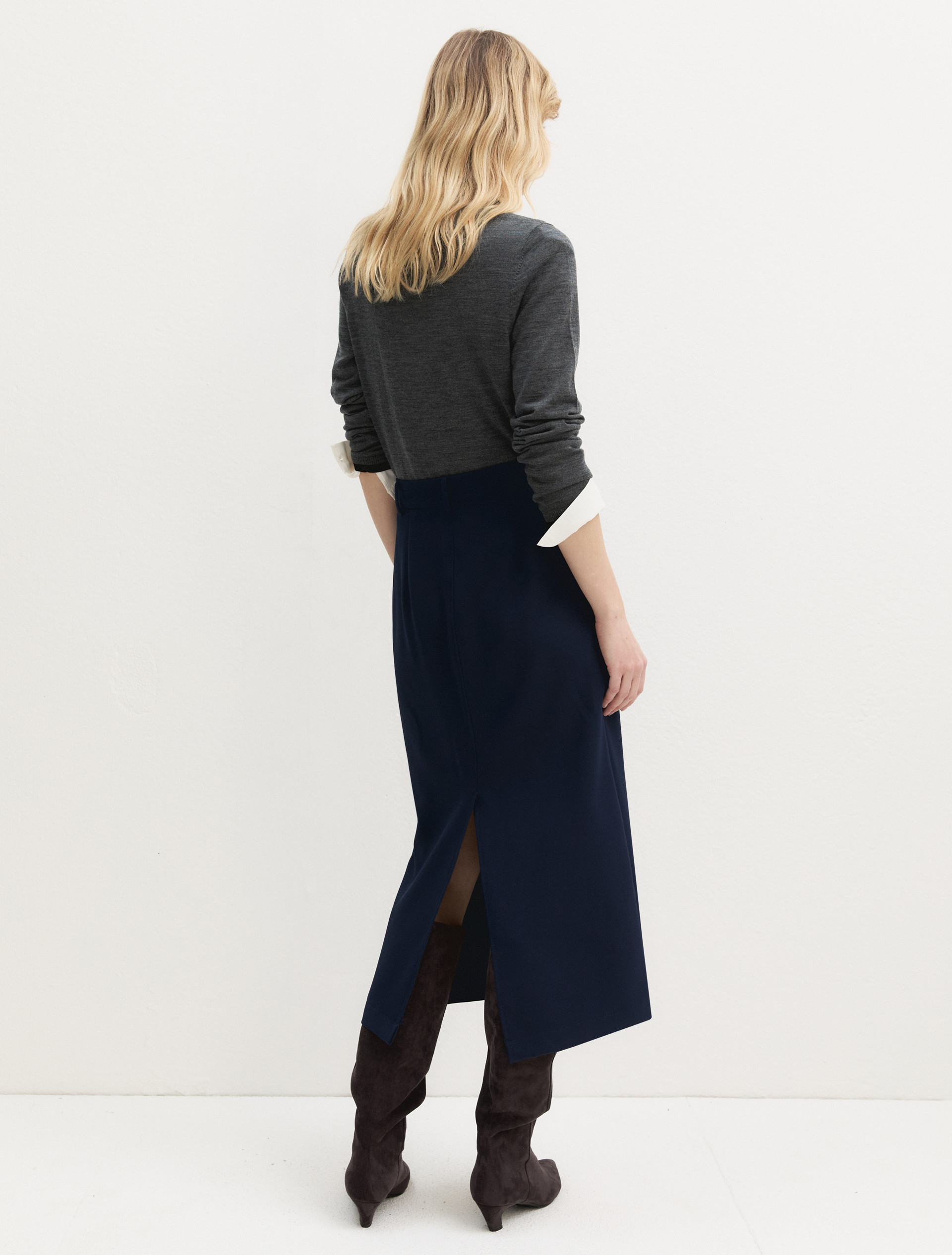 Gonna in tessuto diagonale stretch - NAVY - Emme - 2